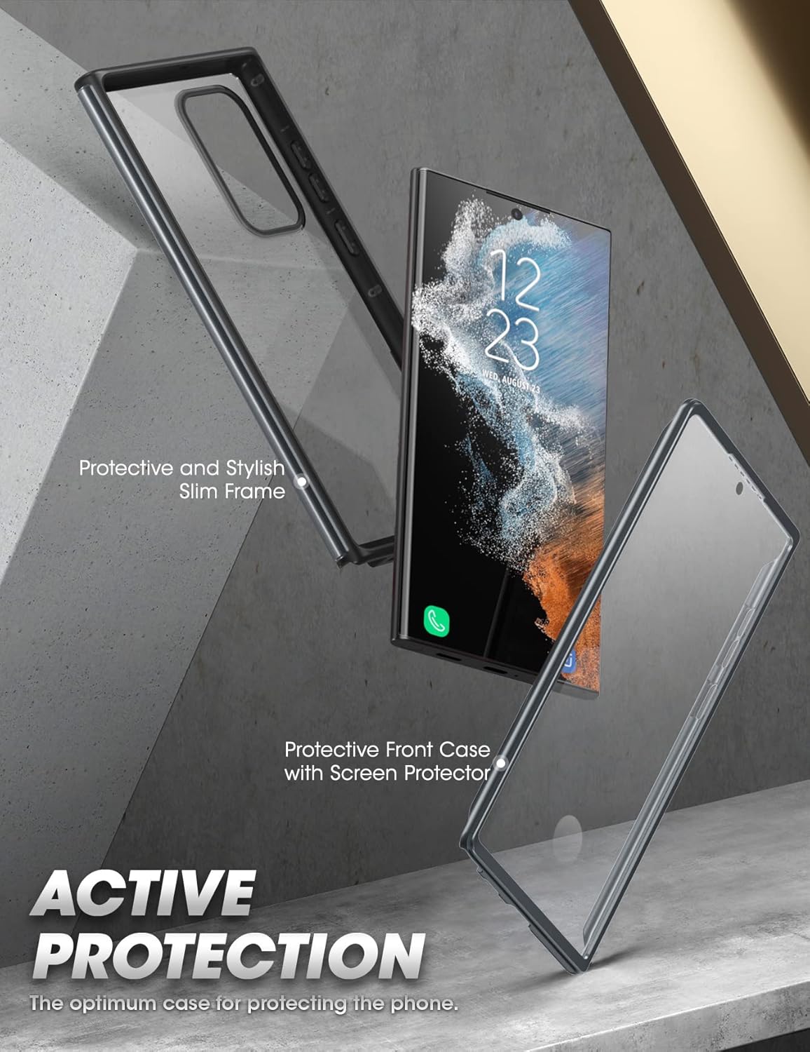 SUPCASE for Samsung Galaxy S23 Ultra Case with Built-in Screen Protector (Edge XT), [Fingerprint Compatible] [Military-Grade Protection] Full-Body Clear Bumber Phone Case for S23 Ultra, Black - Image 3