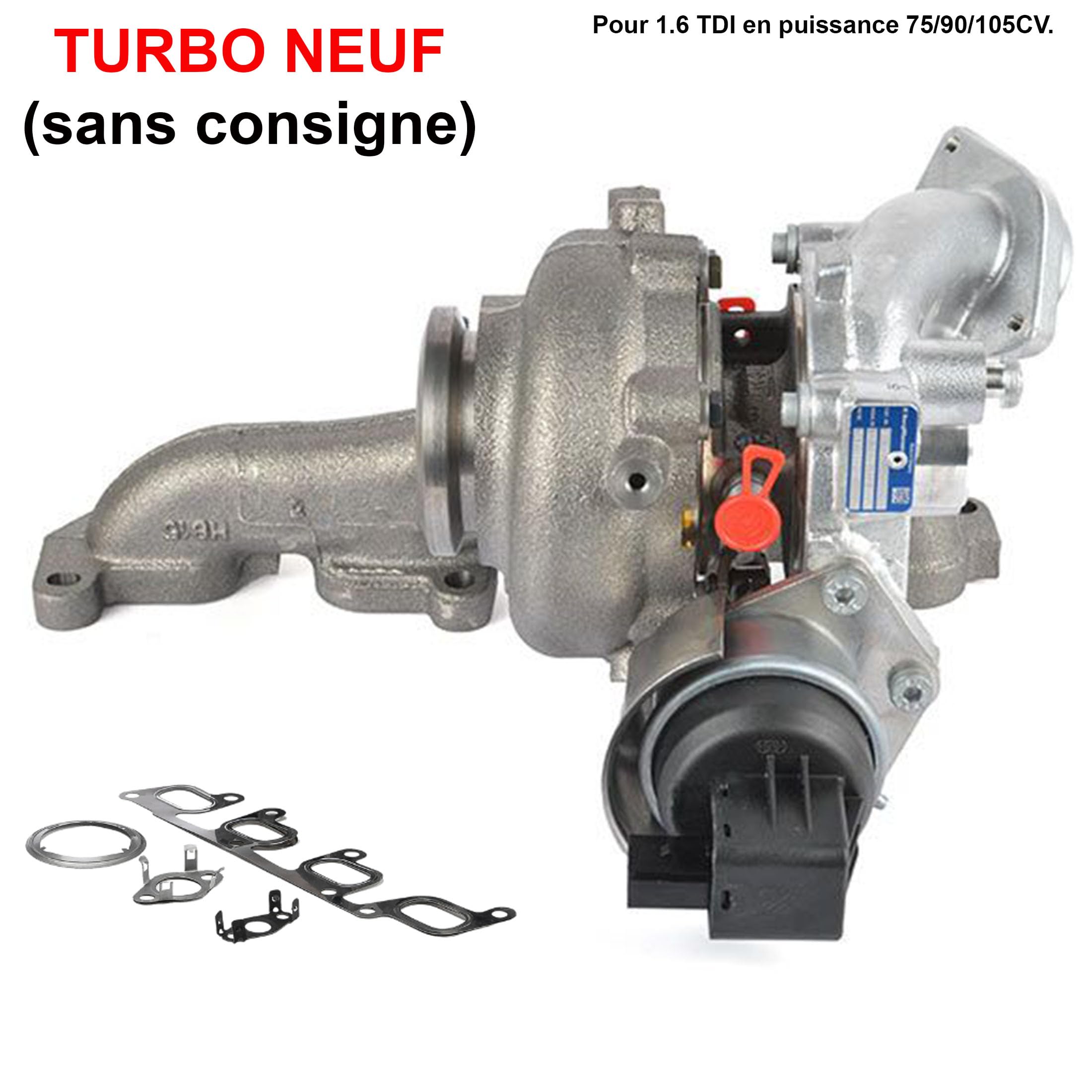 Partsline Turbo Turbocompresseur avec 5 Joints pour moteur 1.6 TDI 75/90/105cv – A1 Ibiza Fabia Rapid Polo Roomster – 03L253056D 03L253016A