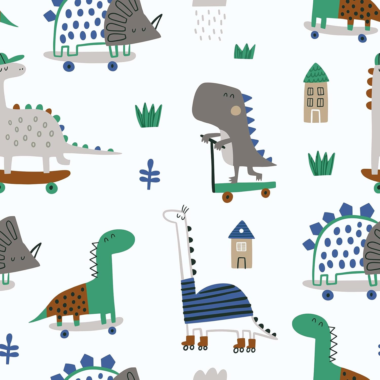 VaryStyle Cute Dinosaurs Wallpaper Cartoon Dinosaur Peel and Stick Wallpaper for Nursery Kids Bedroom 17.7"x118" Self Adhesive Removable Wallpaper Animals Contact Paper for Boys Room Walls Drawers