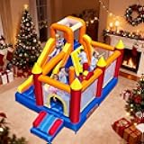 Baralir Inflatable Bounce House with 8.98 * 4.82 Ft Oversized Jump Area, 88'' Extra-Long Slide Kids Bounce House with Climbing Wall, Obstacle Poles & Hoop- Durable & Safe Backyard Fun for Kids