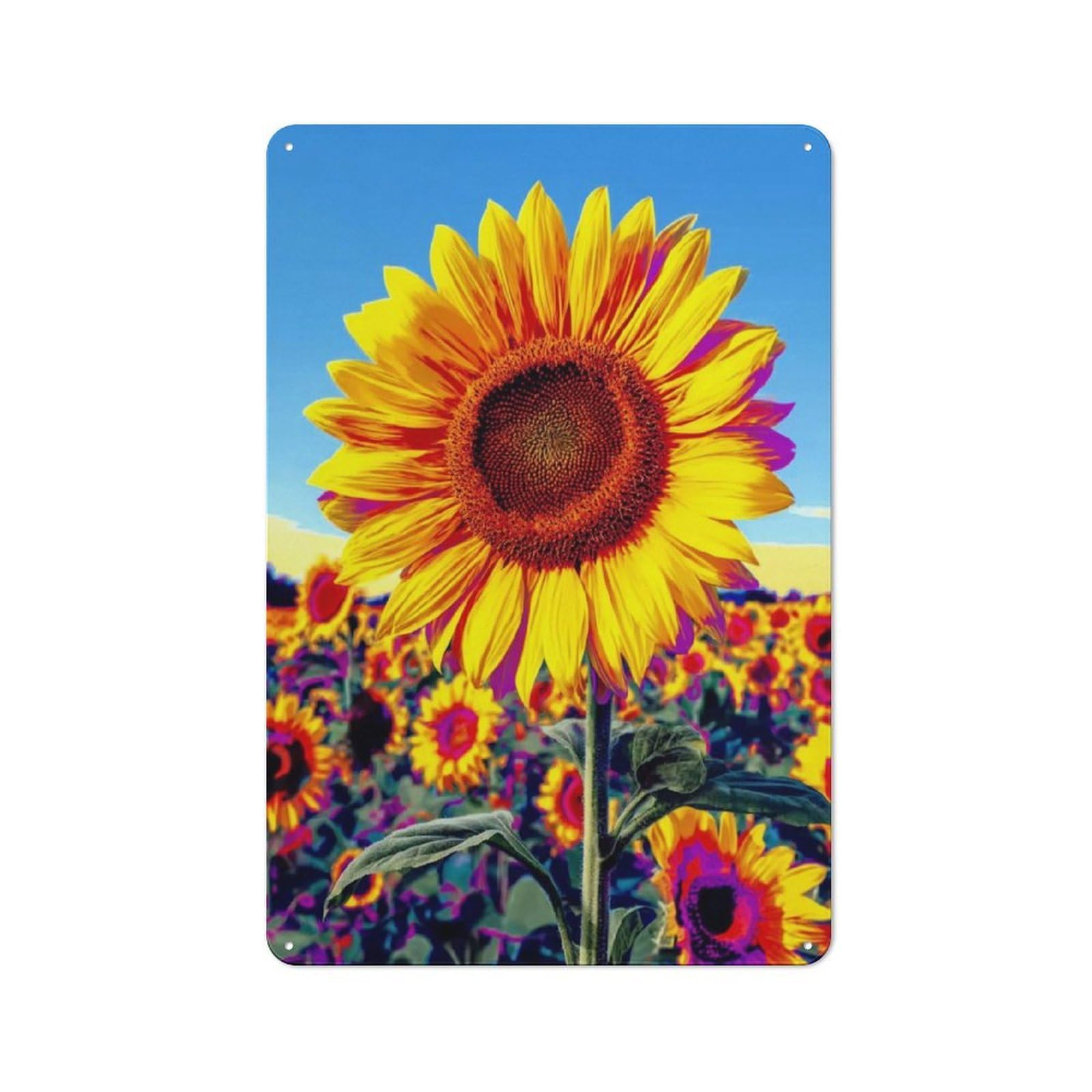 Junmoney Sunflower Field Bliss -1 Rustic Metal Wall Sign 30X20cm For Café Or Restaurant, Gift Idea At Christmas For Café Owners And Decorators