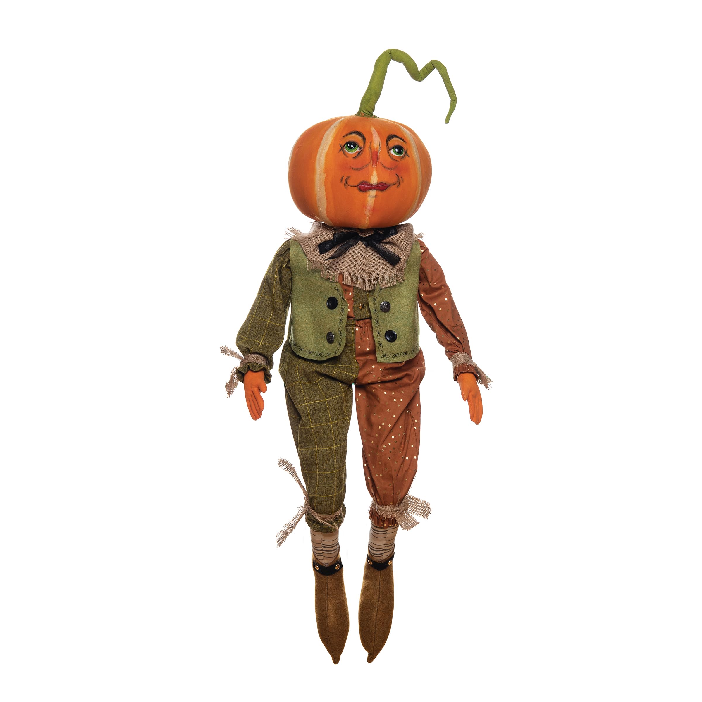 GALLERIE II Patton Pumpkin Joe Spencer Gathered Traditions Soft Art Doll Fall Autumn Harvest Halloween Spooky Scary Figure Figurine Home Living Room End Table Indoor Decor Decoration Green