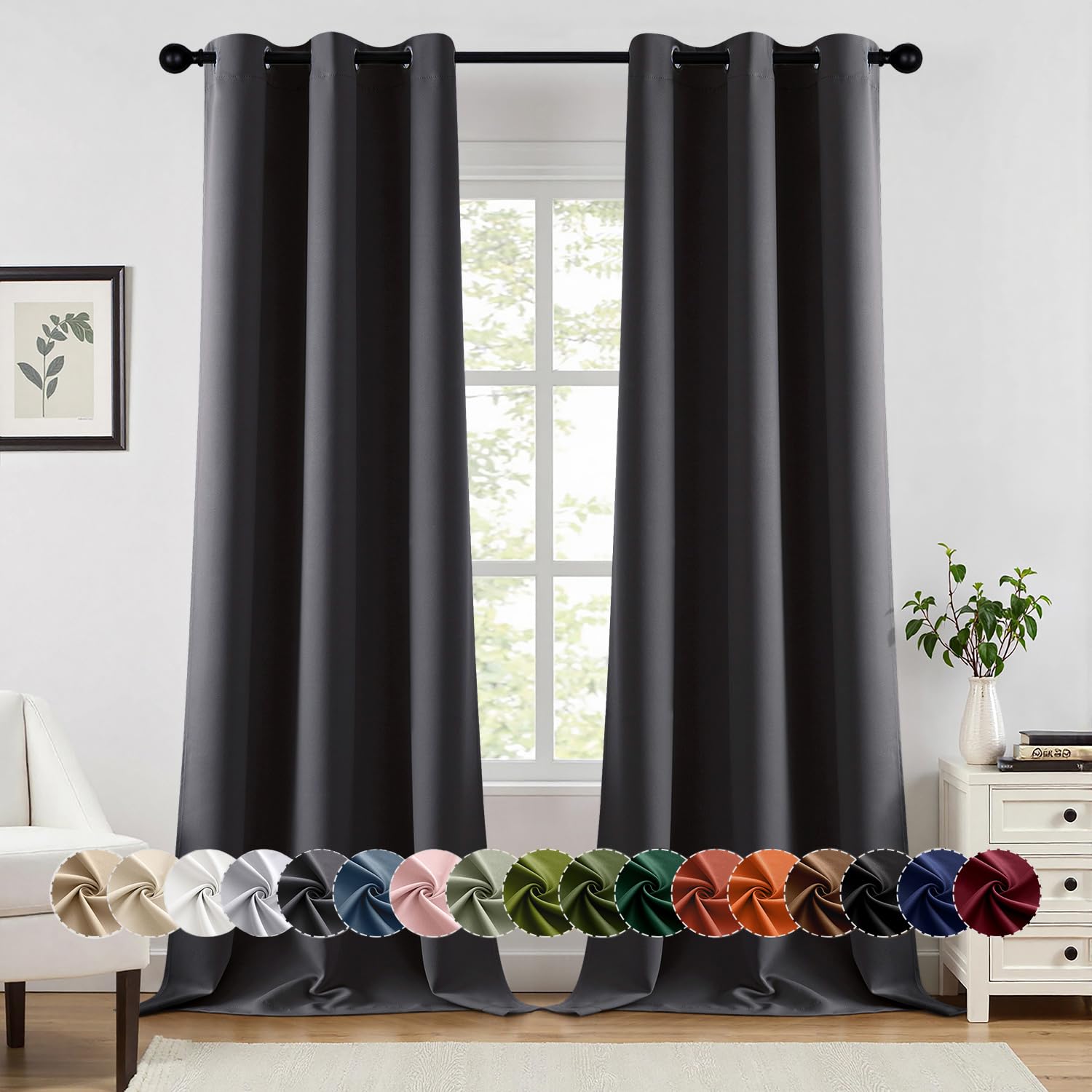 MIULEE Blackout Curtains for Bedroom Living Room 2 Panels, Thermal Insulated Room Darkening Drapes Grommet Noise Reducing Light Blocking Window Treatments 96 Inches Long 40x96 Inch Dark Grey