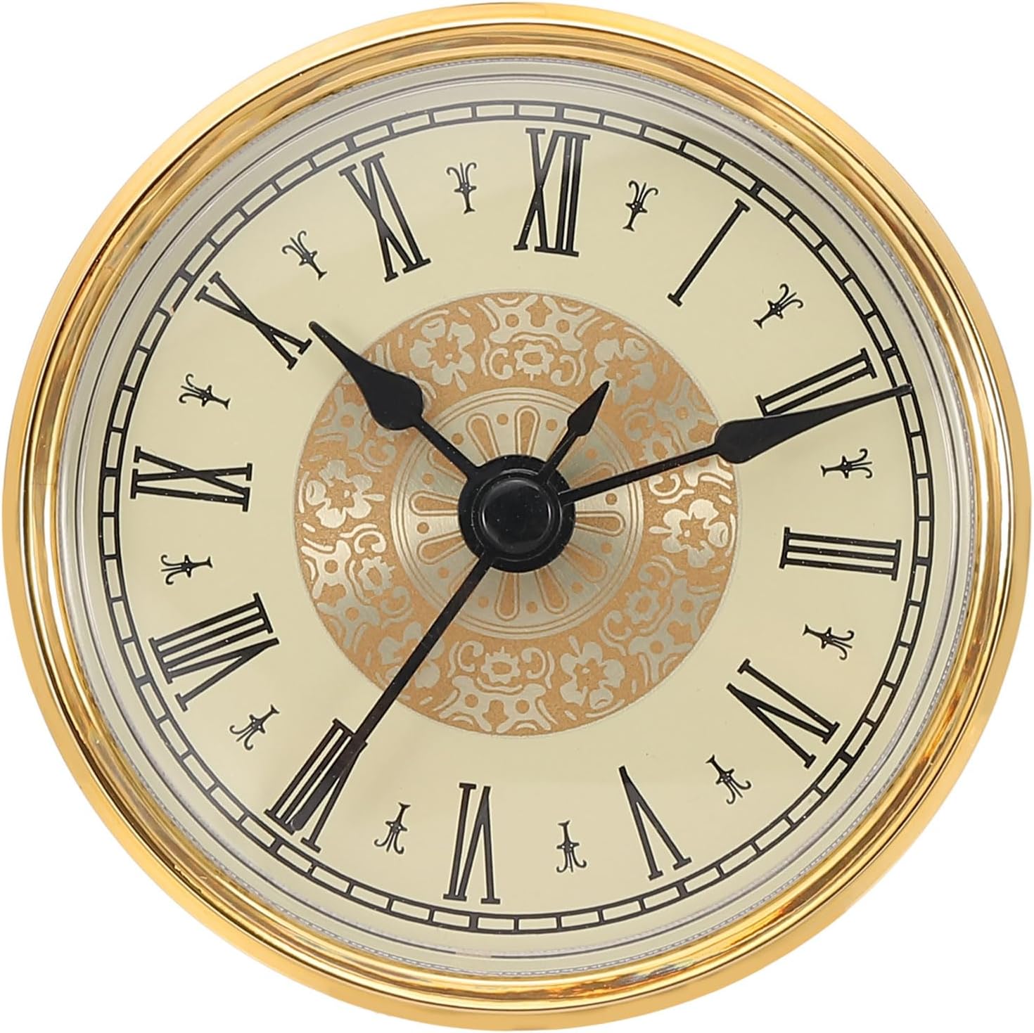 PATIKIL 2.8" 70mm Quartz Clock Insert, Round Quartz Movement Miniature Clock Mini Roman Numeral Clock Fit 61mm/2.4"" Diameter Hole for Replacement Home, Black/Gold Tone, Style 6