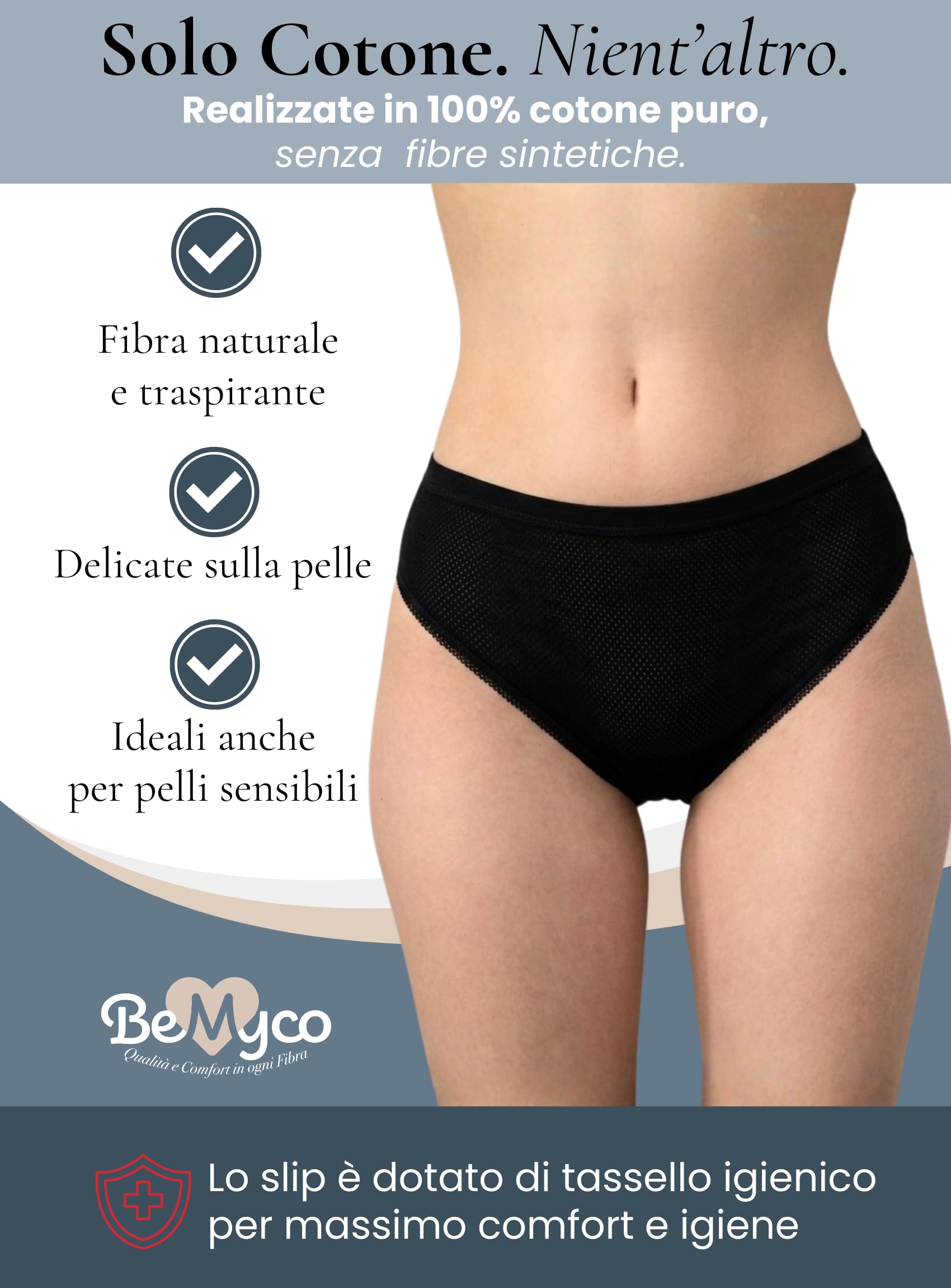 Set 6 Mutande Donna Cotone Vita Media | Slip Culotte 100% Cotone Puro, Antiallergiche | Intimo Donna Bianco/Nero | Made in Italy