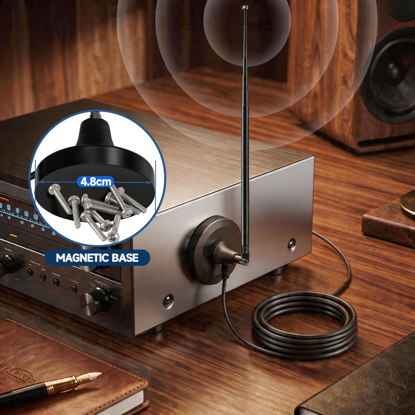 Bingfu Antenna Radio DAB+ FM, Antenna Telescopica Digitale con Base Magnetica, Cavo Coassiale 3 m, Set Adattatori, 75 Ohm per Ricevitore Stereo e Sistemi AV Casa