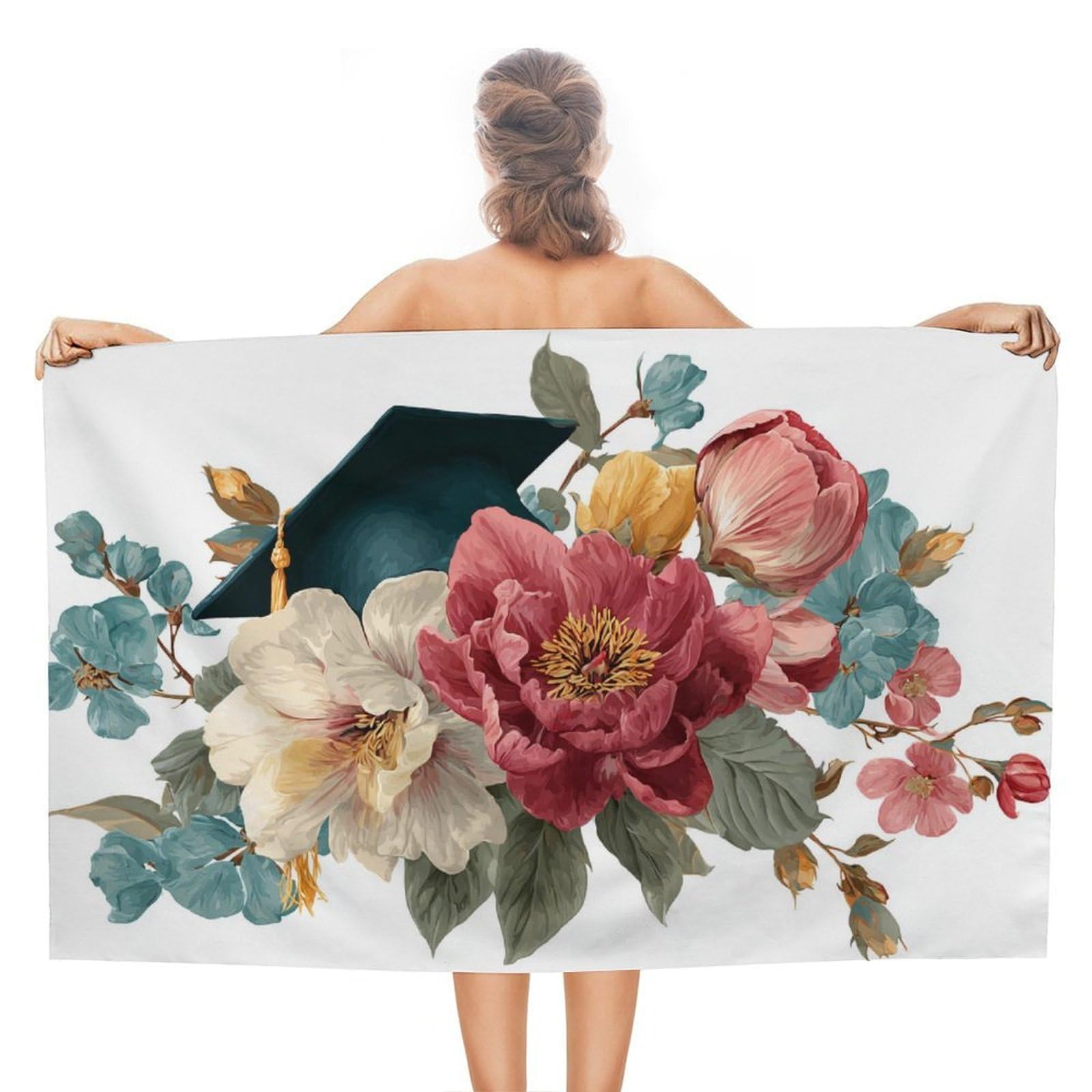 asbwuo Gorgeous Flowers and A Graduation Cap Beach Towel