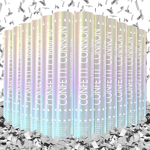 Paquete de 12 cartuchos de confeti plateados, cañón de confeti de 12 pulgadas para bodas, graduaciones, cumpleaños y víspera de Año Nuevo