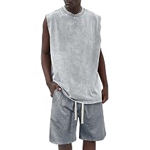 Derminpro Mens Cotton Short Sets 2 Piece Outfits Casual Summer Short Sleeve/Sleeveless Tracksuits