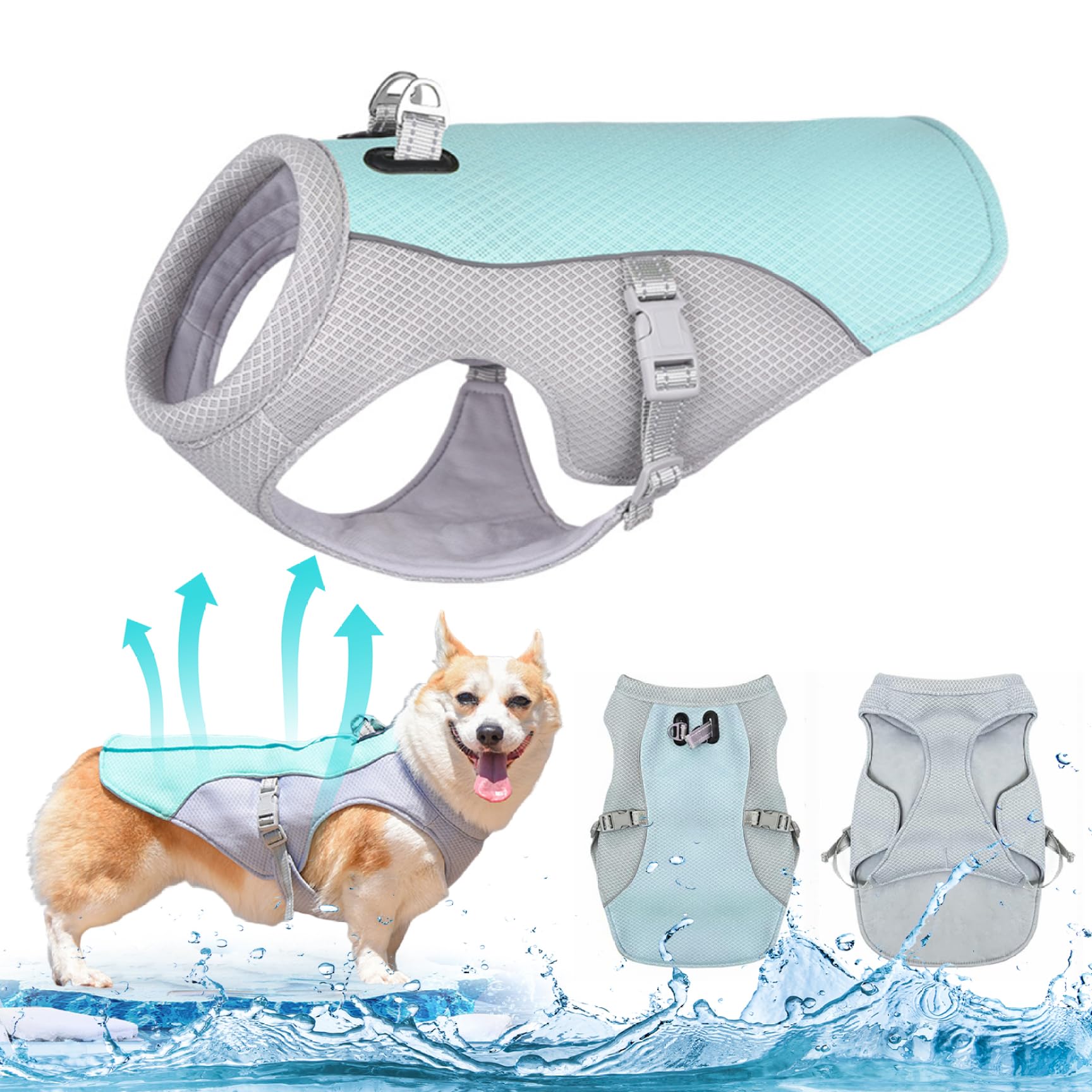 Cool Jacket for Dog Dog Cooling Vest Summer Cooling Coat Breathable Mesh Adjustable Quick Cool Jacket for with Reflective Strip Fit Harness, L