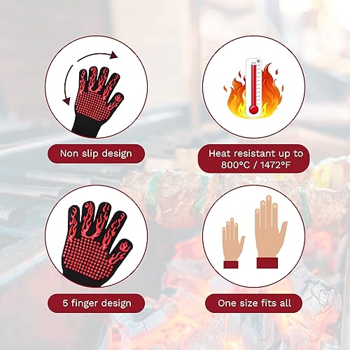 Miniatura 5 de Guantes de barbacoa  Guantes de silicona resistentes al calor para parrilla horno ahumador cocina barbacoa hornear cocinar guantes lavables de alta