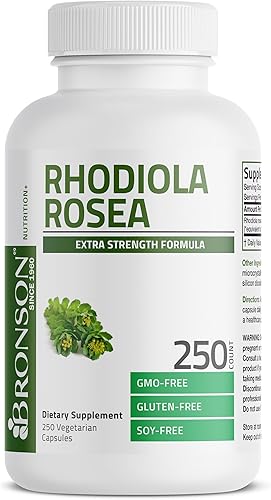 Miniatura 5 de Bronson Rhodiola Rosea Cápsulas vegetarianas  Hierba adaptogénica  Soporte para el cerebro, el estrés y el estado de ánimo, sin OMG, 60 unidades