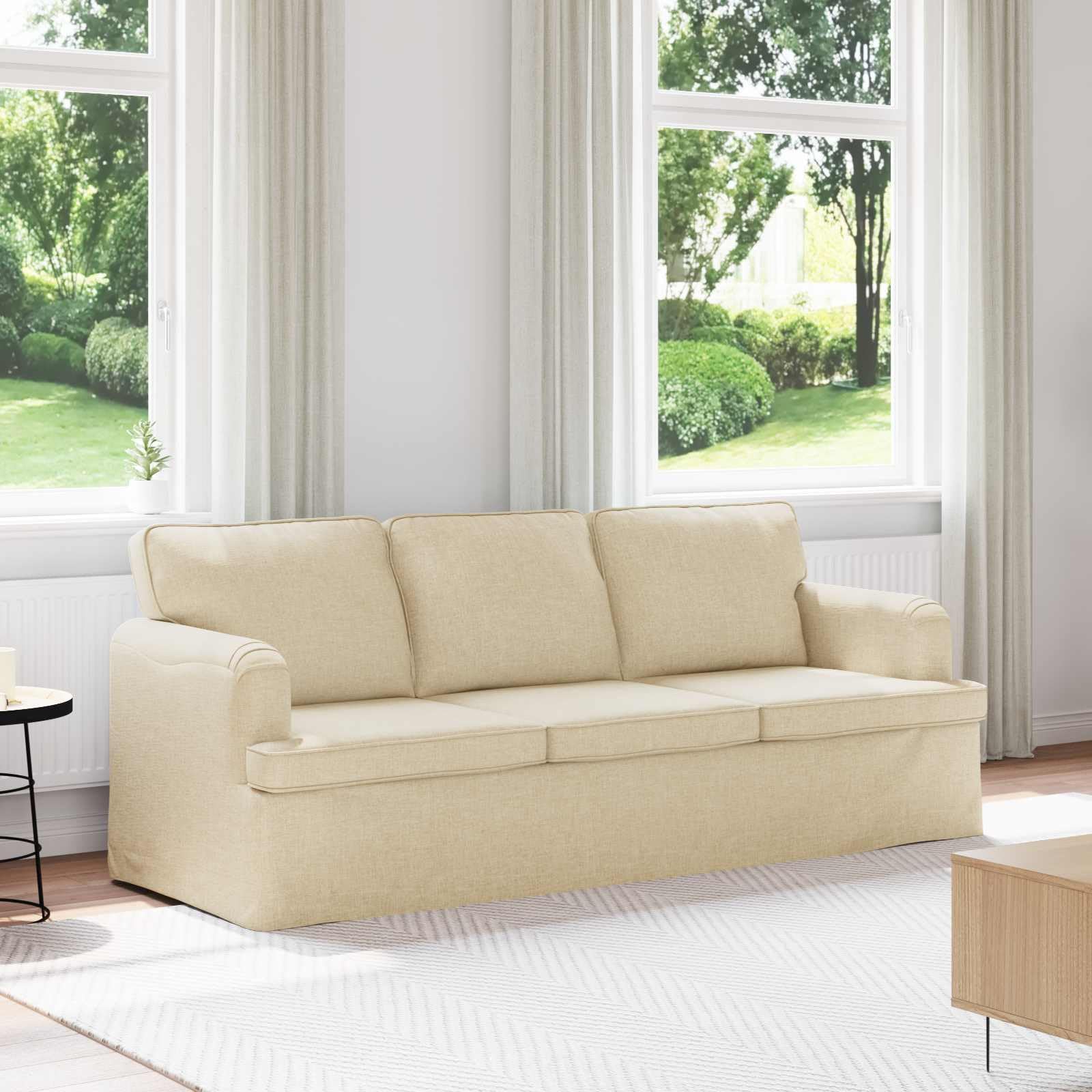 Sofa kremowa, 201 x 80 x 85 cm, materiał z wytrzymałą metalową ramą, ergonomicznym wzornictwem, wygodnymi tapicerkami, podłokietnikami i nóżkami z tworzywa sztucznego do salonu, sypialni i
