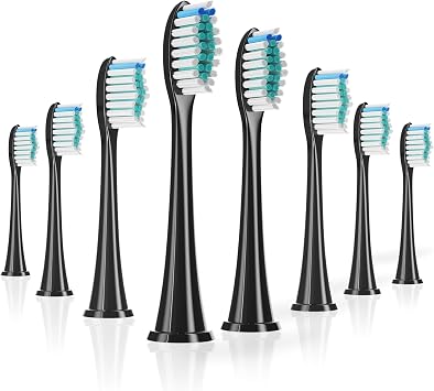 Replacement Heads for Fairywill P11 Electric Toothbrush,8Pcs,Black | Only Fit Model P11 P11-Plus P80 P9 and T9, End-rounded DuPont Bristles, High-density bristles