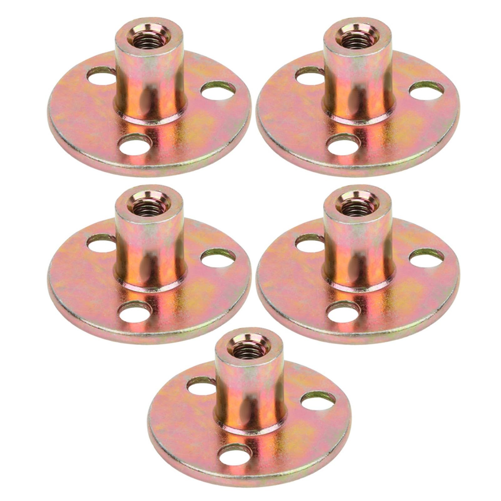 5pcs Brad Hole Tee Nut, Round Base Plate Nut, Iron Plate Nut, Screw in T Nuts Flange Insert Female Thread Furniture Hardware Accessories, 3 Hole Locking Disc Galvanized Nuts(M8) (M8)