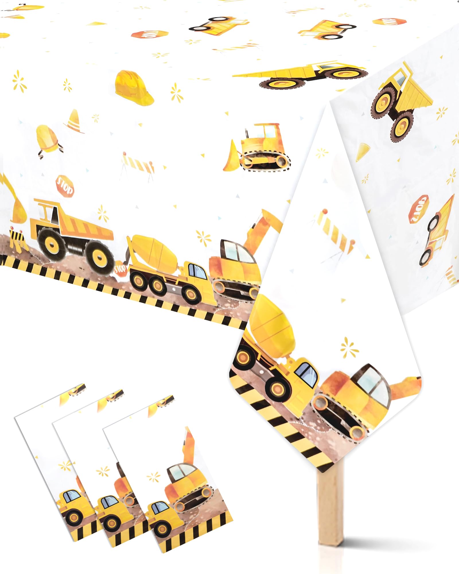 DYLZB Truck Plastic Party Tablecloths,Construction Themed Birthday Table Cover for Kids Boy Parties Baby Showers Supplies，54 x 108inch 3pcs
