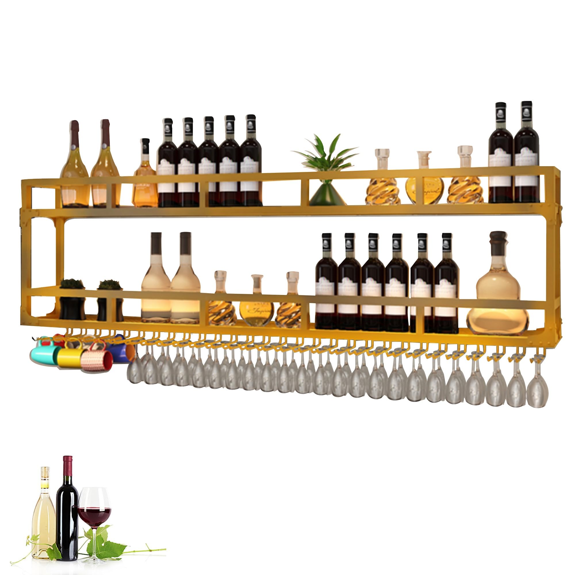 Étagère flottante pour vin et bouteille d'alcool murale en métal