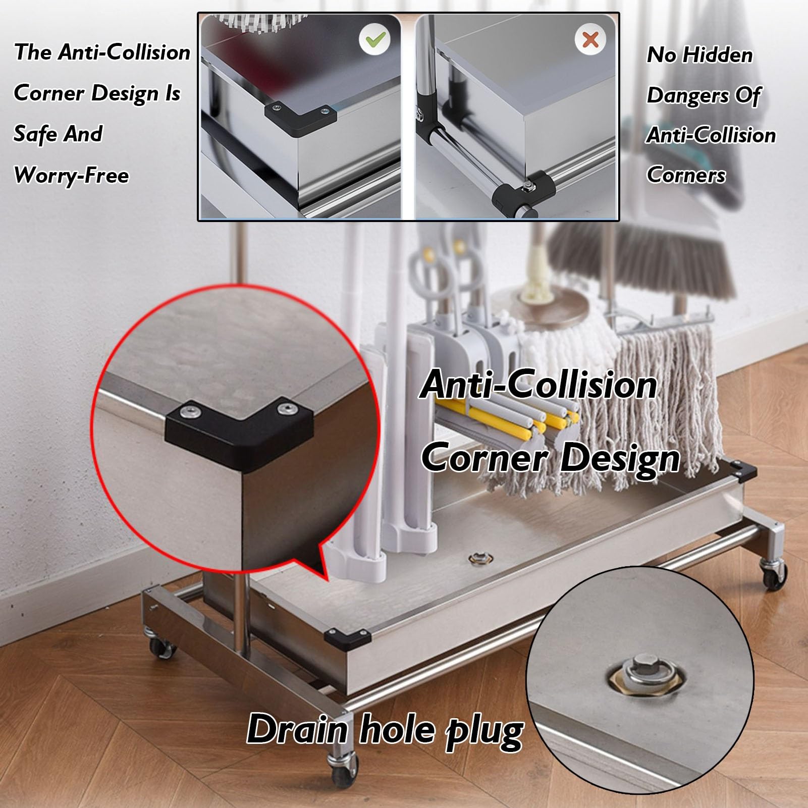 Porte-outils en métal pour outils à long manche – Armoire de rangement amovible et support de balai à franges sur pied, idéal pour les fournitures de nettoyage, les abris de jardin et une utilisation