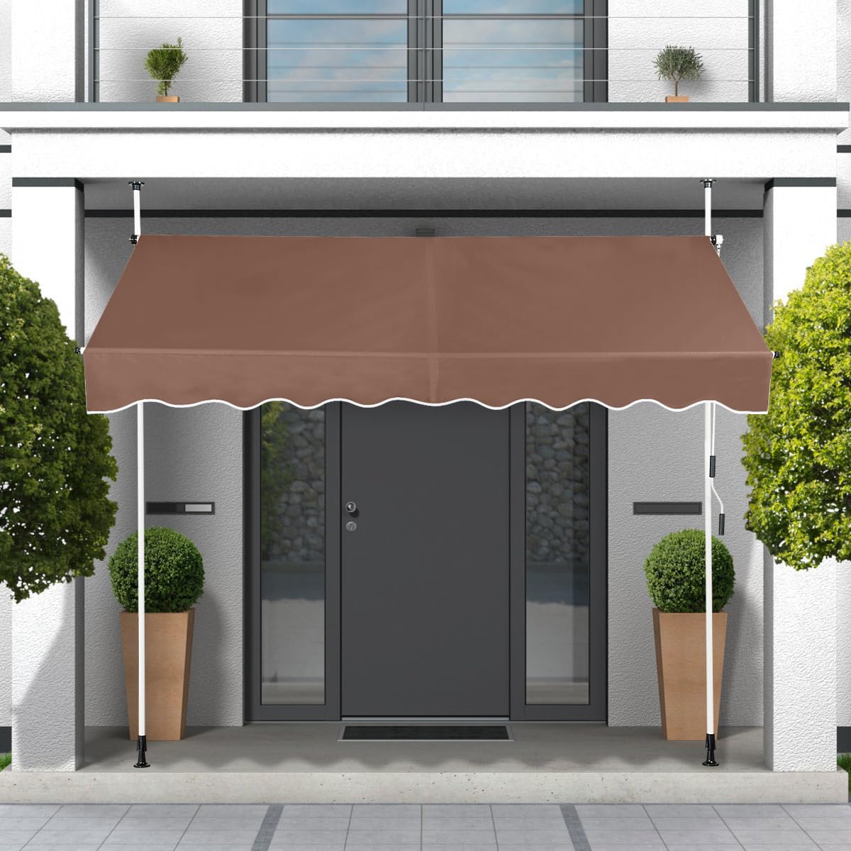 GOPLUS Toldo Retráctil Manual, Toldo Enrollable Impermeable con Manivela, Altura Ajustable 2-3M, Toldos Exterior Terraza Balcón Jardín (Marrón, 2,5 m)