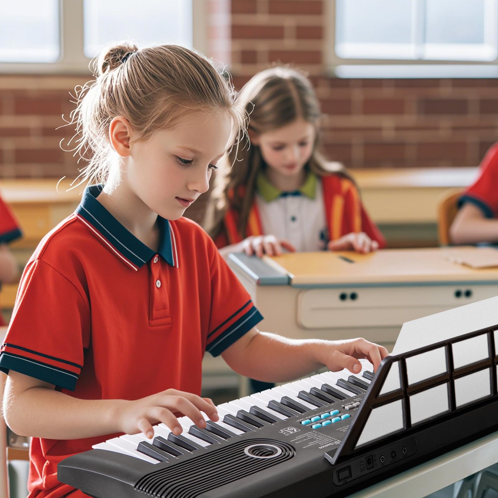 LDAILY Piano de teclado de 61 teclas, piano digital electrónico con micrófono de altavoz integrado, soporte para partituras y adaptador de corriente, teclado de piano portátil para principiantes
