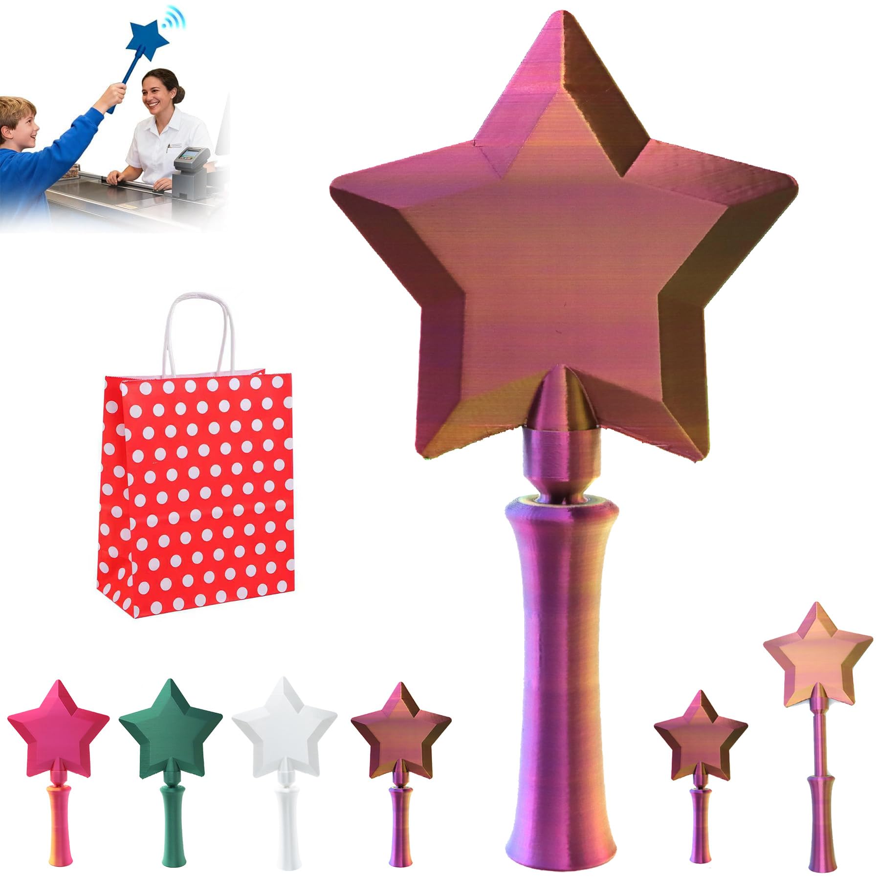 Fairy Pay Wand, 3D Printed Wand Tap to Pay,Star Magic Wands Contactless Payment Card Holder, Taps-to-Pays Credit Card Wands (Telescoping-F)