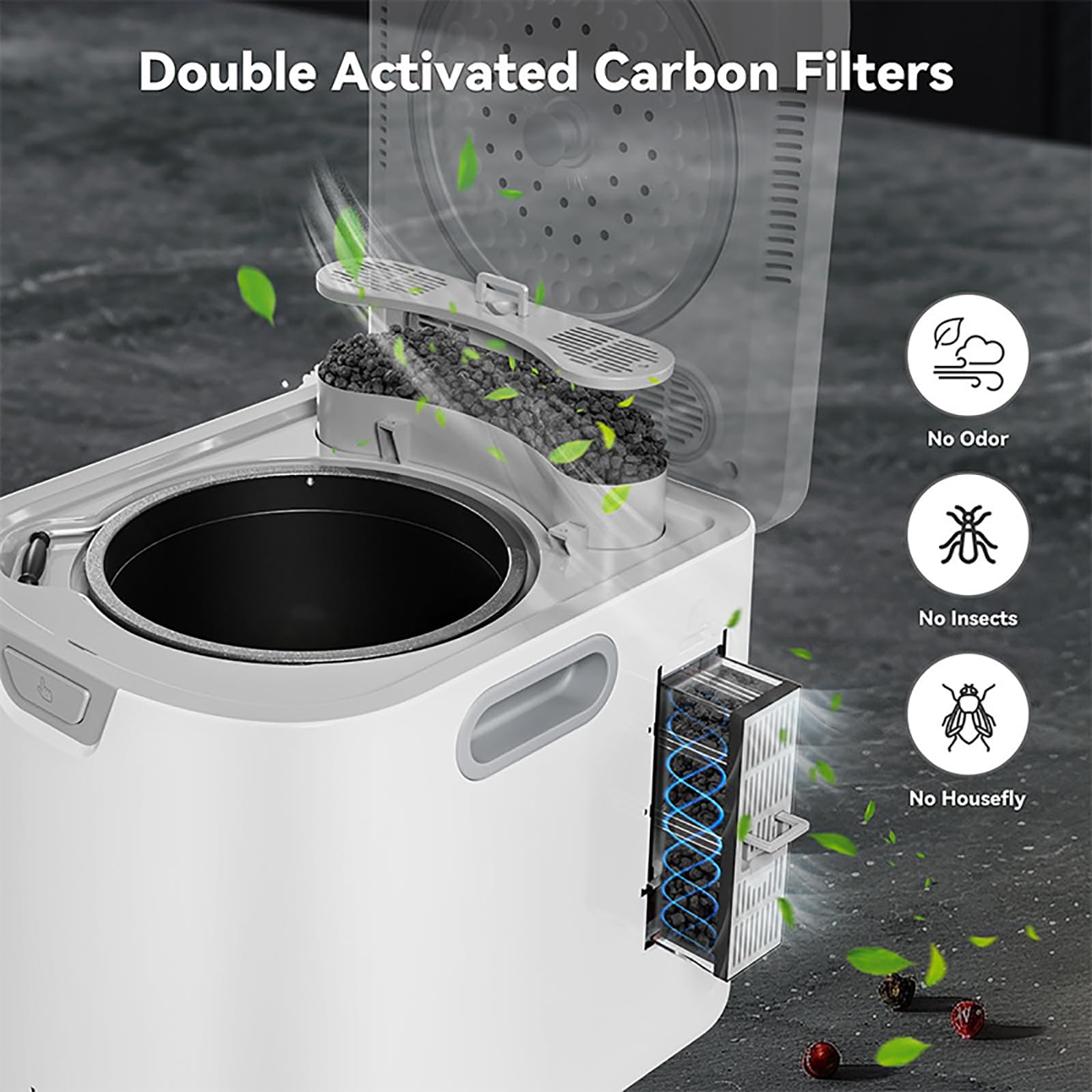 Compostador Eléctrico 4L, Contenedor Compostaje para Residuos Alimentos con Función Autolimpieza, Equipado con 2filtros Carbón Activado, Inodoro, Descomposición Rápida 2-6 Horas