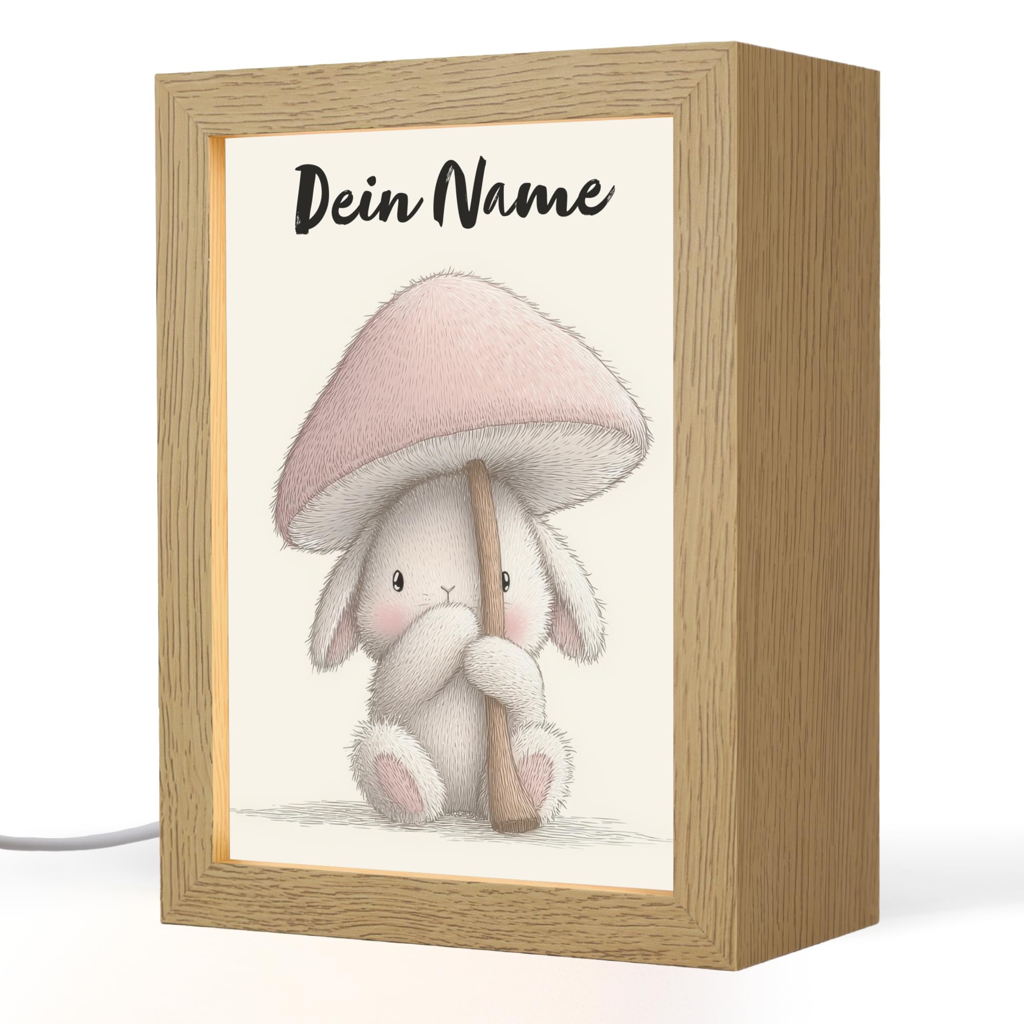 Nachtlicht Kinder Mit Name 15x20 cm Baby Lampe Kinderzimmer Kindernachtlicht Personalisiert Stilllicht Kinderlampe Pilz - Kaninchen - Rosa