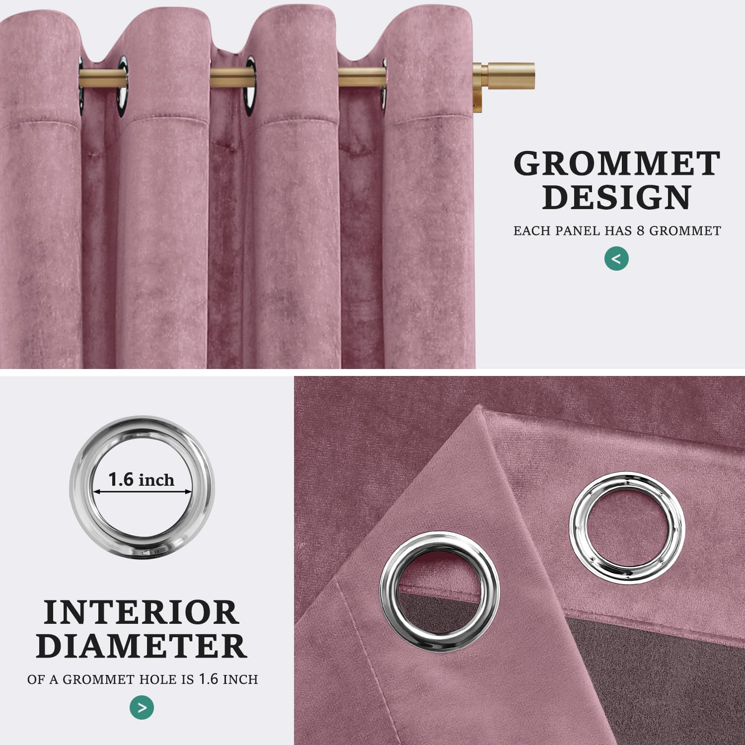 Amazon｜HOMEIDEAS ダスティピンクモーブベルベットカーテン 長さ84