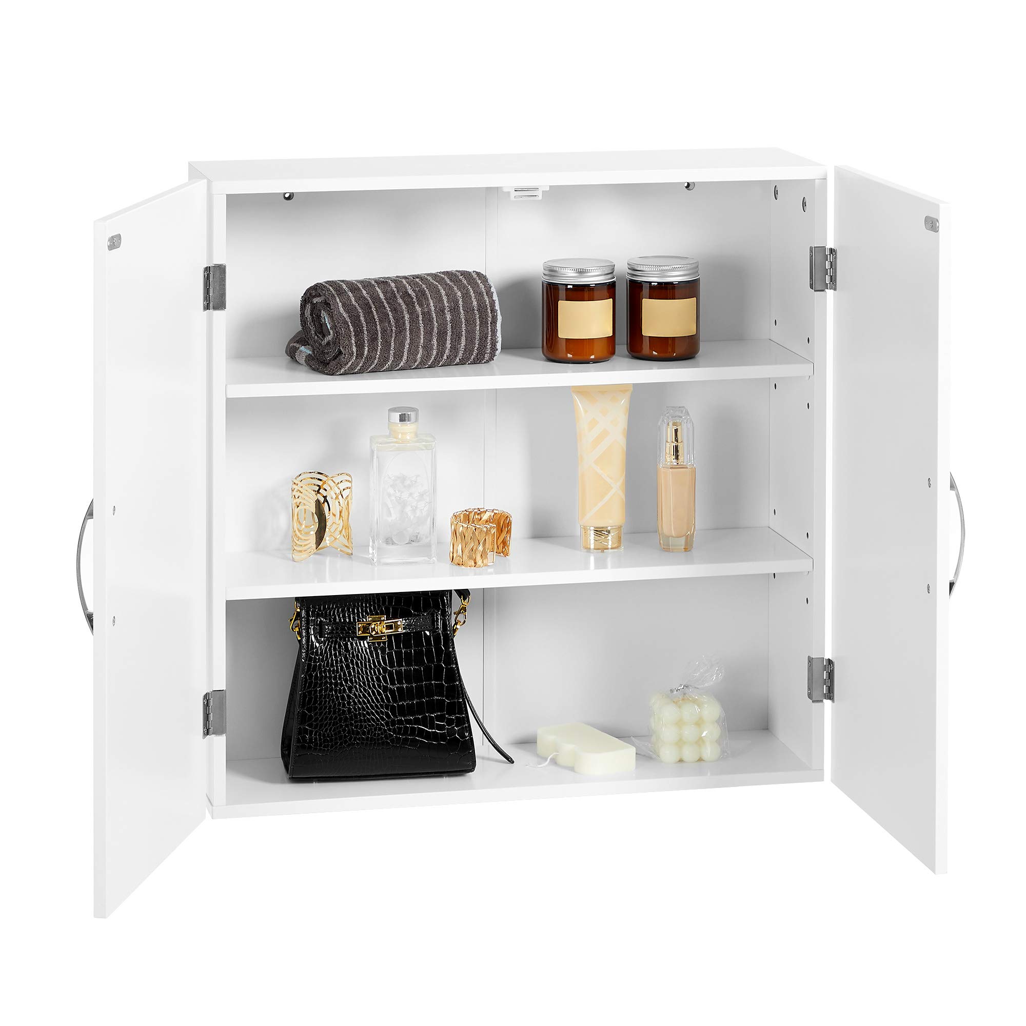 VASAGLE Armoire Murale pour Salle de Bain, Placard de Rangement Mural pour Salle de Bain, 18 x 60 x 60 cm, Armoire à Pharmacie avec Étagères Réglables, Blanc Nuage BBC320W01