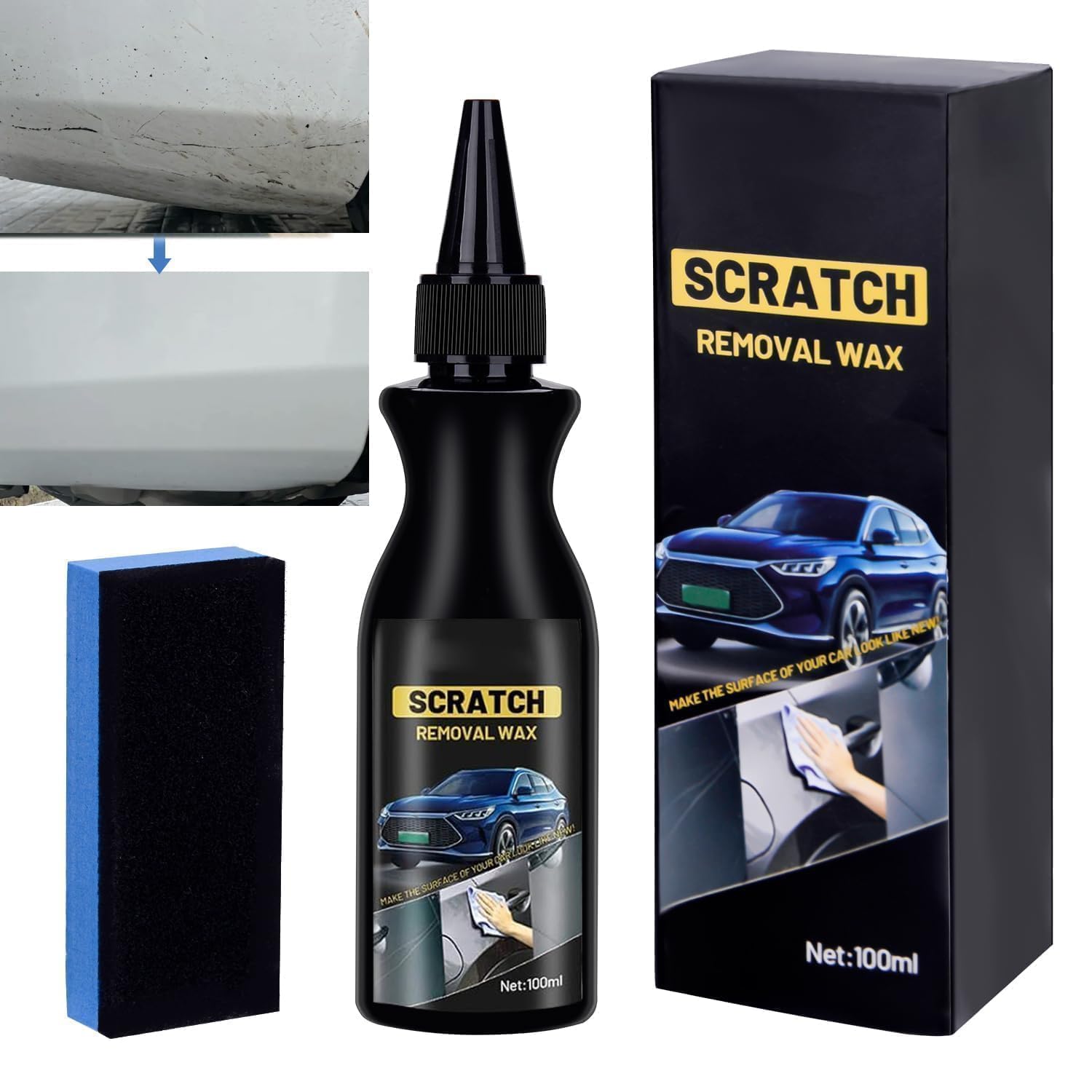 Kratzer Entferner Auto, Autopolitur Kratzer Entfernen, Car Scratch Remover Mit Schwamm, Auto Kratzer Entferner, Entfernt Kratzer Effektiv und Schnell für Autos Verschiedene Oberflächen(1Stück)