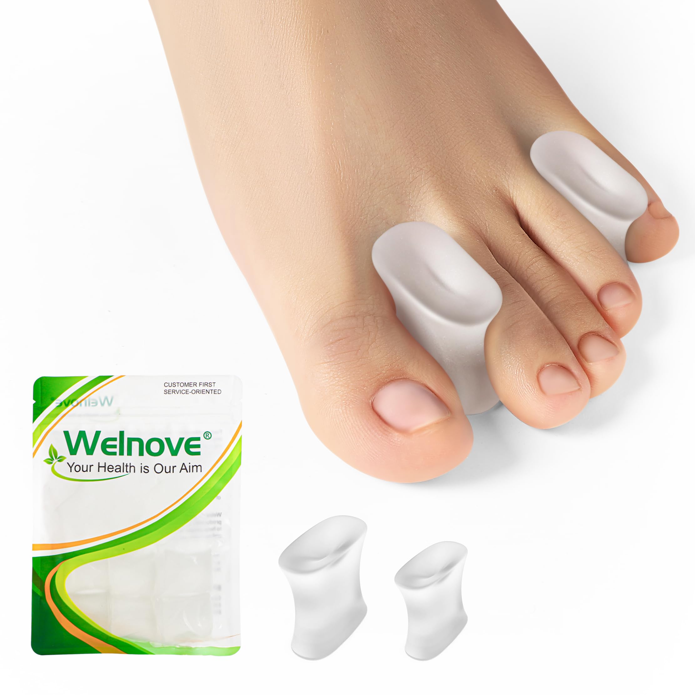 Welnove Gel Separador de Dedos de los Pies Mejorado - Paquete de 8 Separadores de Silicona con Extracto de Aloe Vera para Enderezar Dedos de los Pies Superpuestos, Callos(Multi-Size, Clear)
