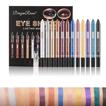 RoseFlower 12PCS Eyeshadow Stick Set, Long Lasting Glitter Eyeshadow Stick Waterproof Shiny Colored Sticks Metallic Eyeshadow Pencil Crayon Eye Brightener Makeup With Smudge Proof - 004