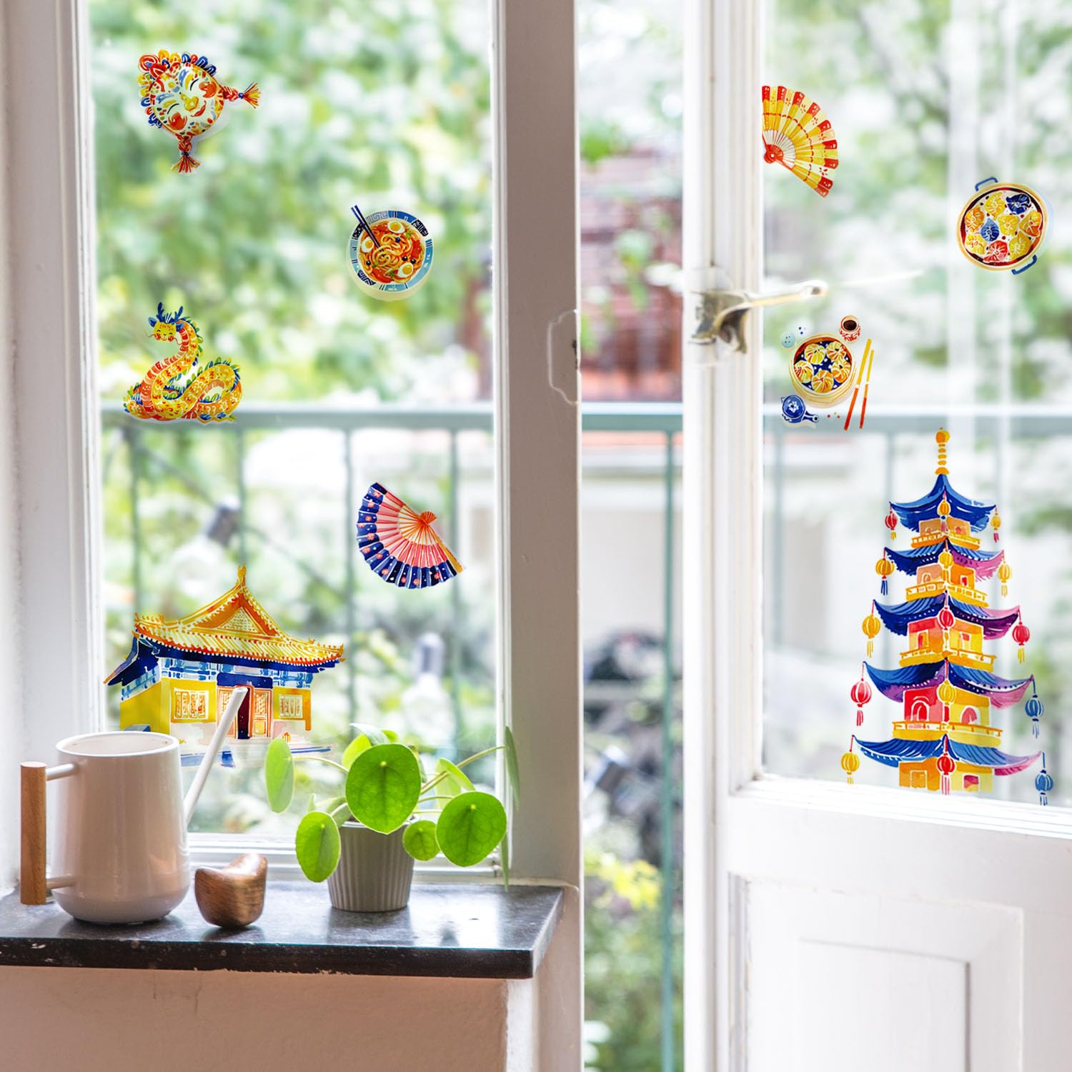 Alwayspon Chinese New Year Decorations, Chinese Food Window Stickers Decals for Spring Festival, Lunar New Year Party Home Office School Decor