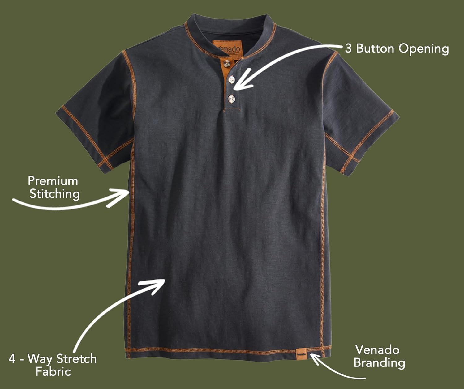 Venado Premium Short Sleeve Henley Shirt for Men - Mens Henley with Stretch Cotton - Image 6