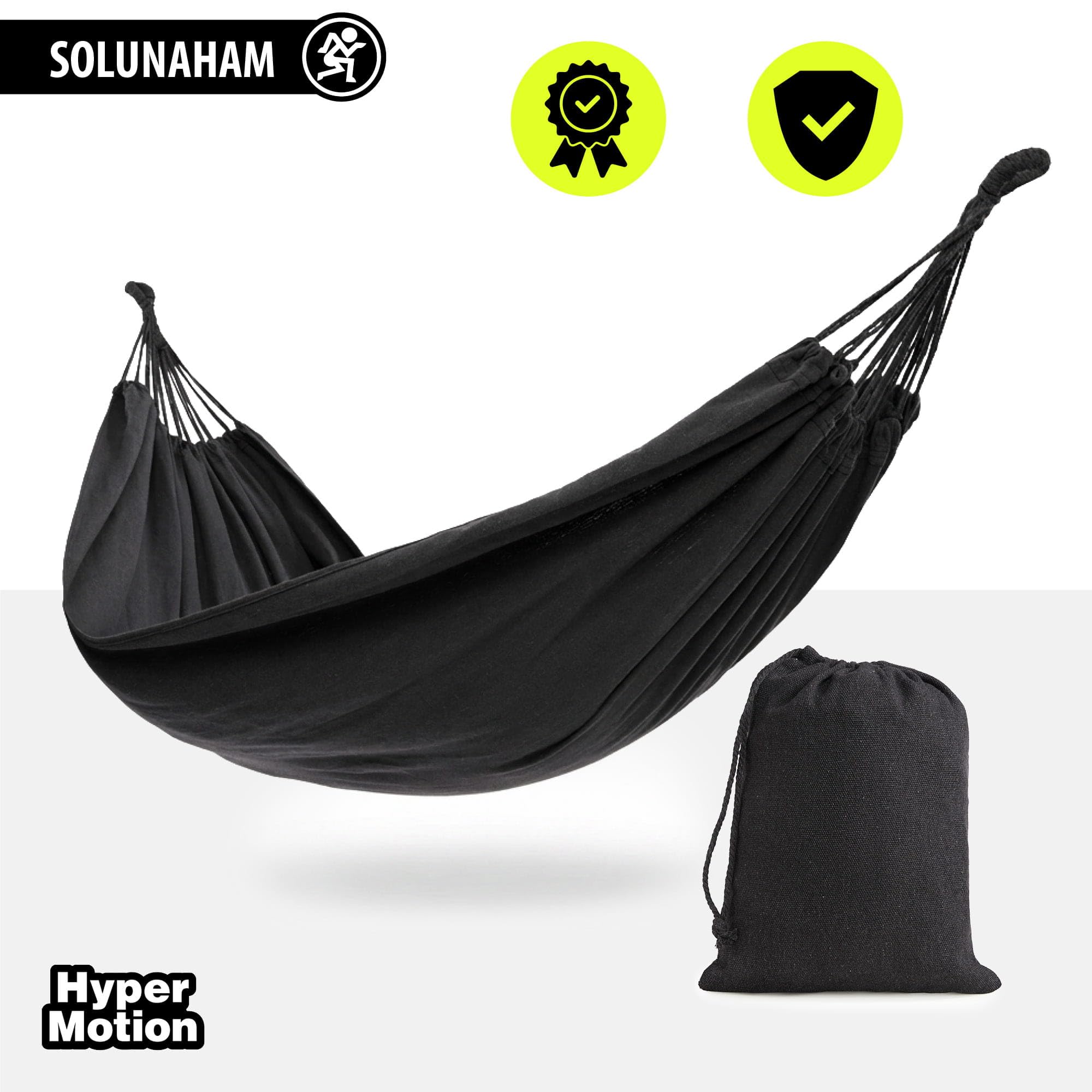 HyperMotion Hamac de Jardin en Polyester et Coton, 200 × 150 cm, Gris, Capacité 100 kg, 2 Personnes, avec Sac de Transport, pour Terrasse, Balcon et Camping