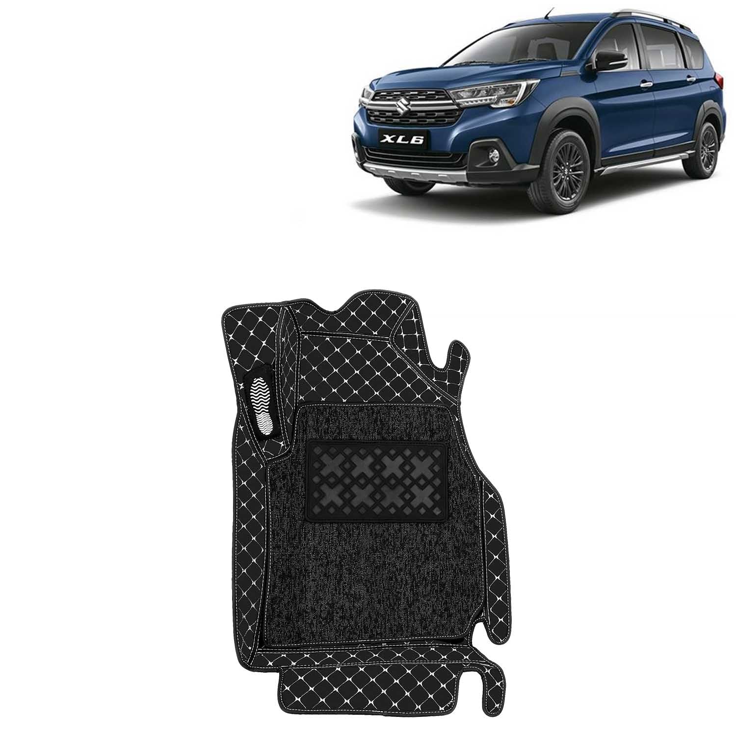 KINGSWAY® Premium 7D Car Floor Mat for XL6 (Year 2022 Onwards) All Model, Double Layer Luxury Car Foot Mats Compatible with Maruti Suzuki XL6, Set of 4 Pcs, 100% Waterproof and Washable, Classic Black