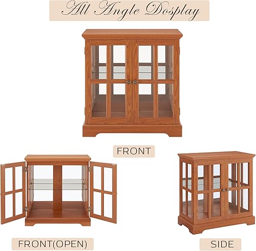 Miniatura 9 de Gabinete de 32 pulgadas de alto LED Accent Curio con 7 luces de color para coleccionables, gabinete de almacenamiento moderno con puertas de vidrio