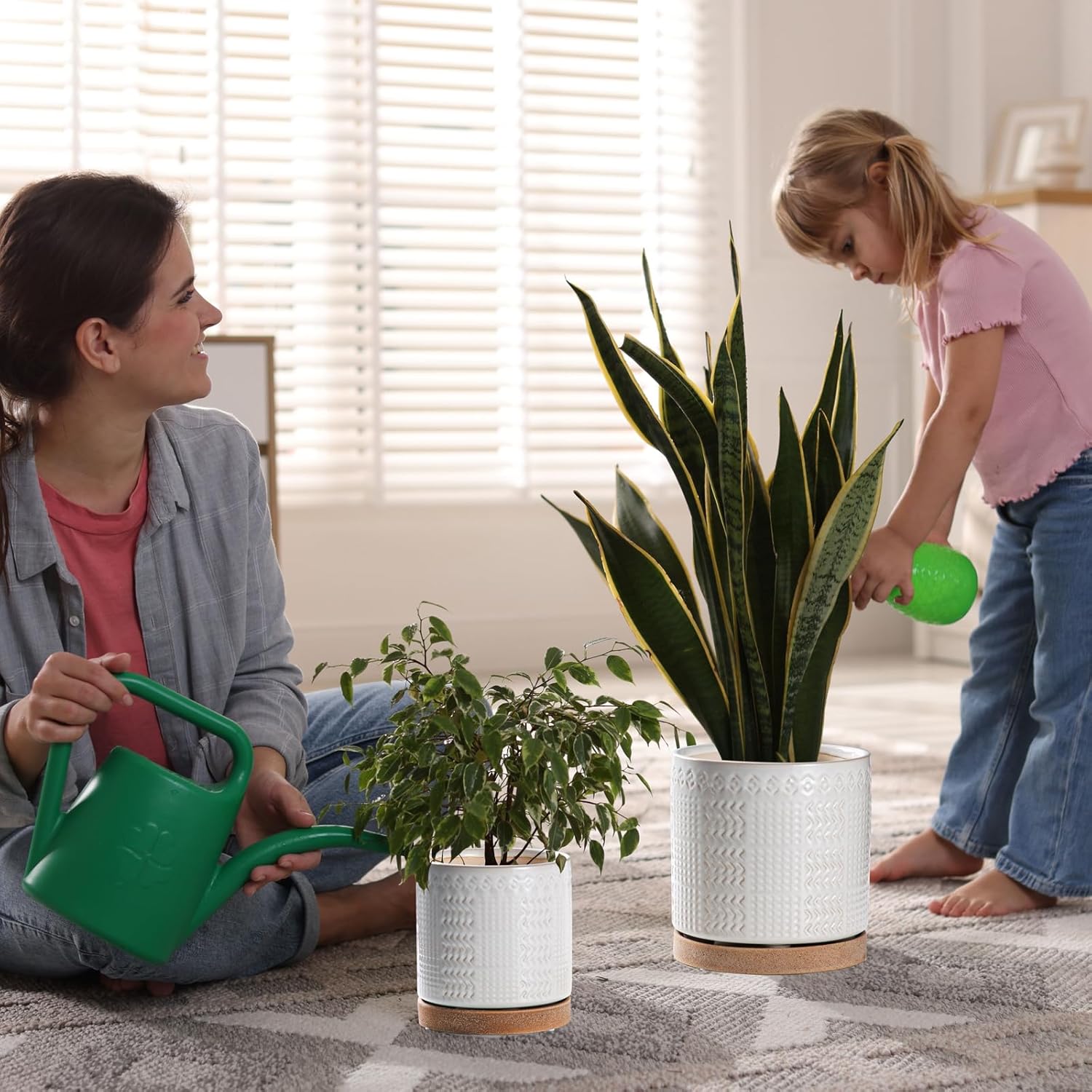 Indoor-Outdoor Ceramic Plant Pots: 8 Inch Flower Pots with Drainage Hole & Saucer - Decorative Ceramic Pots for Plants Herbs Succulents - Home Garden Patio Lawn Use