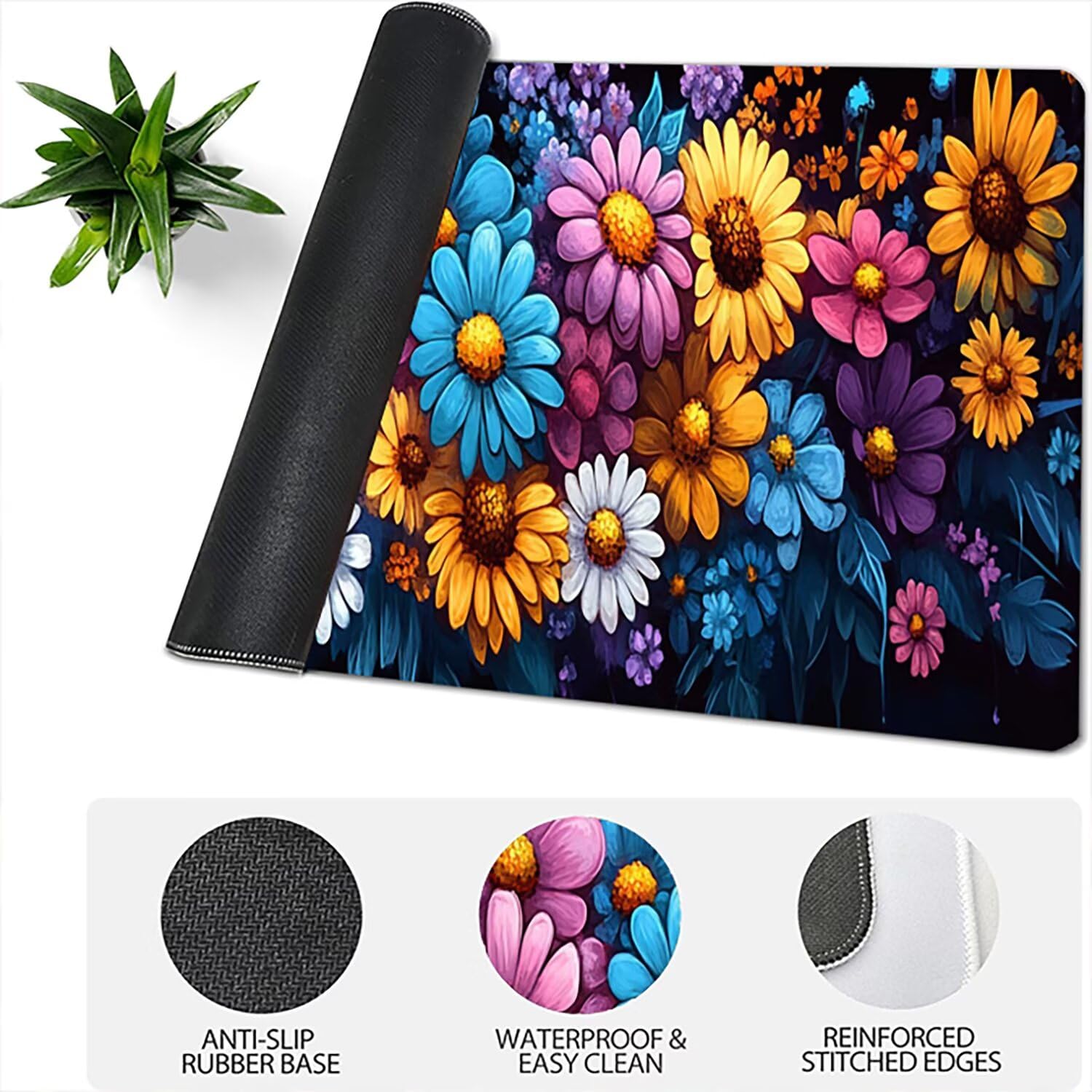 Podkładka pod mysz Lejnlnng XXL - 160x80cm - Flower Big Gamer Mouse Pad, fabryczna XL antypoślizgowa gumowa mata na biurko, wodoodporna podkładka pod mysz o wysokiej precyzji i szybkości baza JL-7352