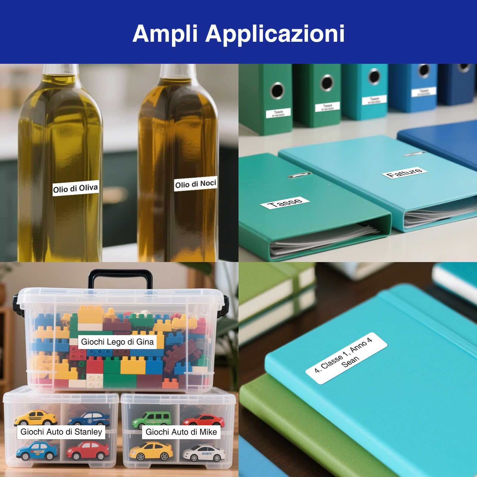 SUPVAN E11 Etichettatrice Bluetooth con 4 Nastri, Supporta Tastiera e App con 40+ Font e 600+ Icone, Stampante Etichette Adesive Ricaricabile senza Inchiostro per Casa, Cucina, Scuola, Ufficio, Nero