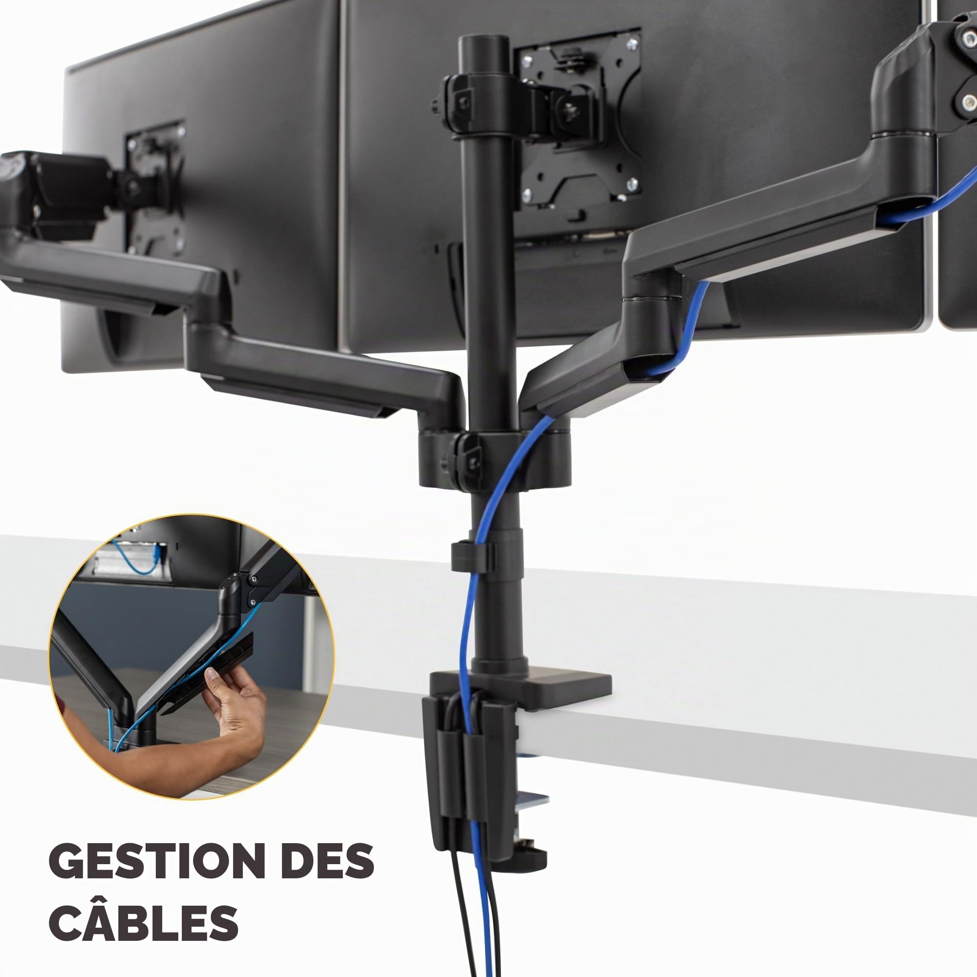 Fellowes Bras Porte Écrans Platinum Triple pour 3 Moniteurs Jusqu'à 27", Portrait Ou Paysage, Norme VESA, 2 Ports USB