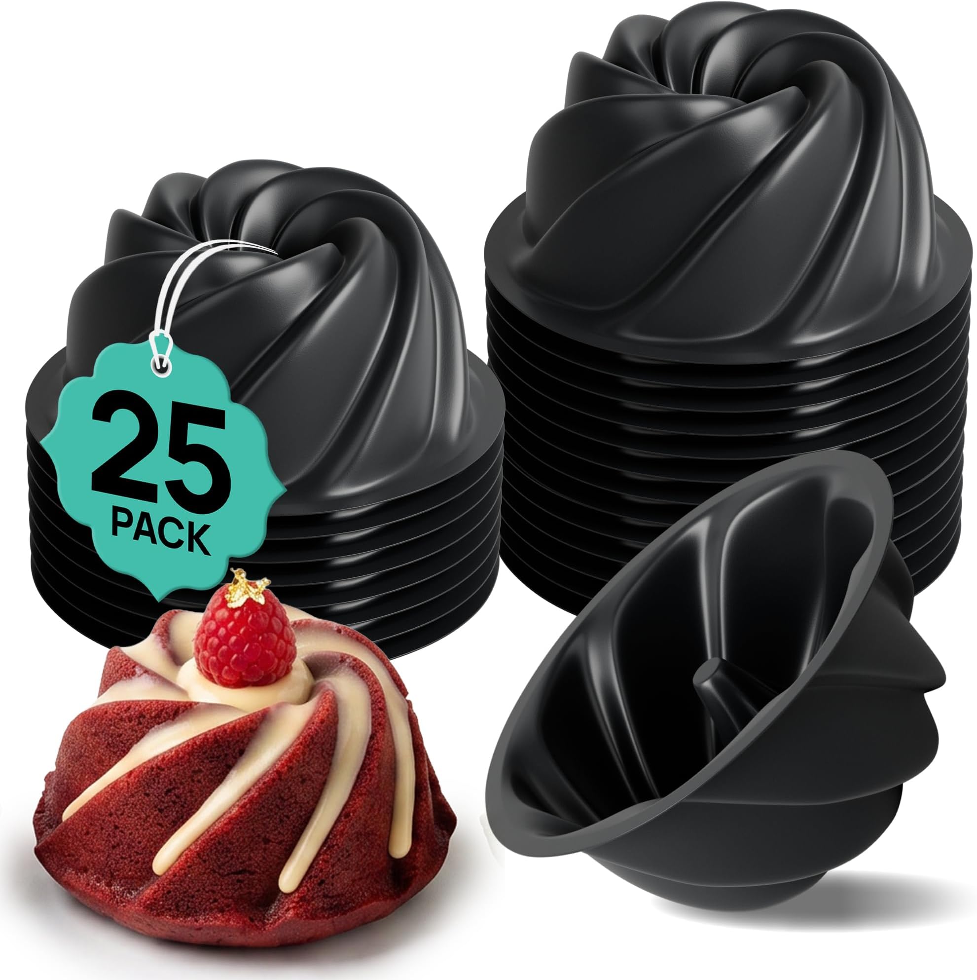 O'CREME Mini Swirl Cake Pan Nonstick Silicone Baking Molds 25 Pack