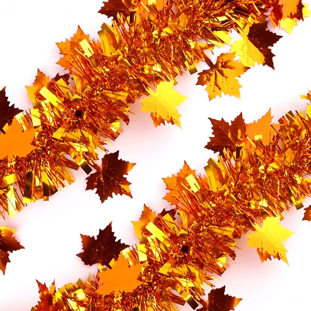 DIYDEC 33ft Thanksgiving Fall Tinsel Garlands Golden Copper