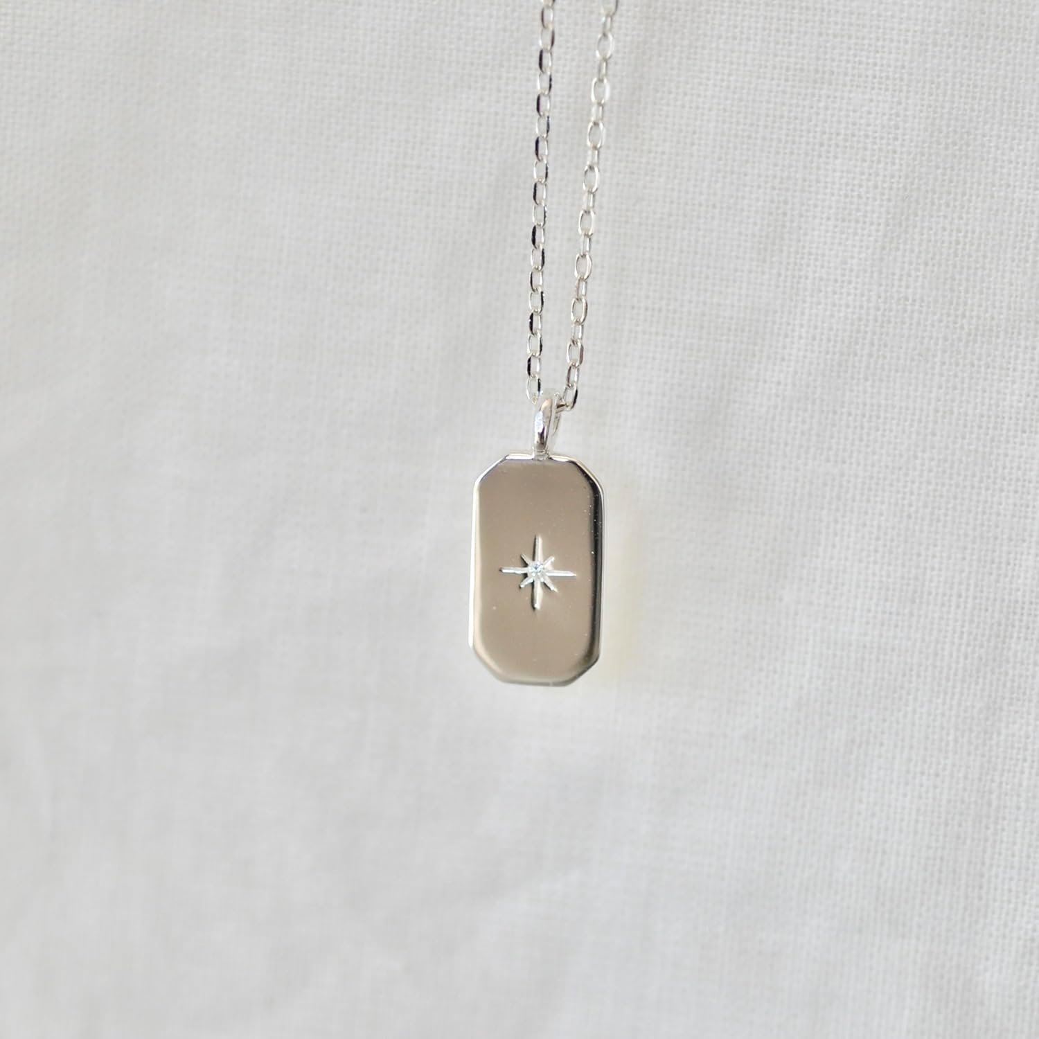 Dainty Star Rectangle Tag Necklace in Sterling Silver 925 - Image 8