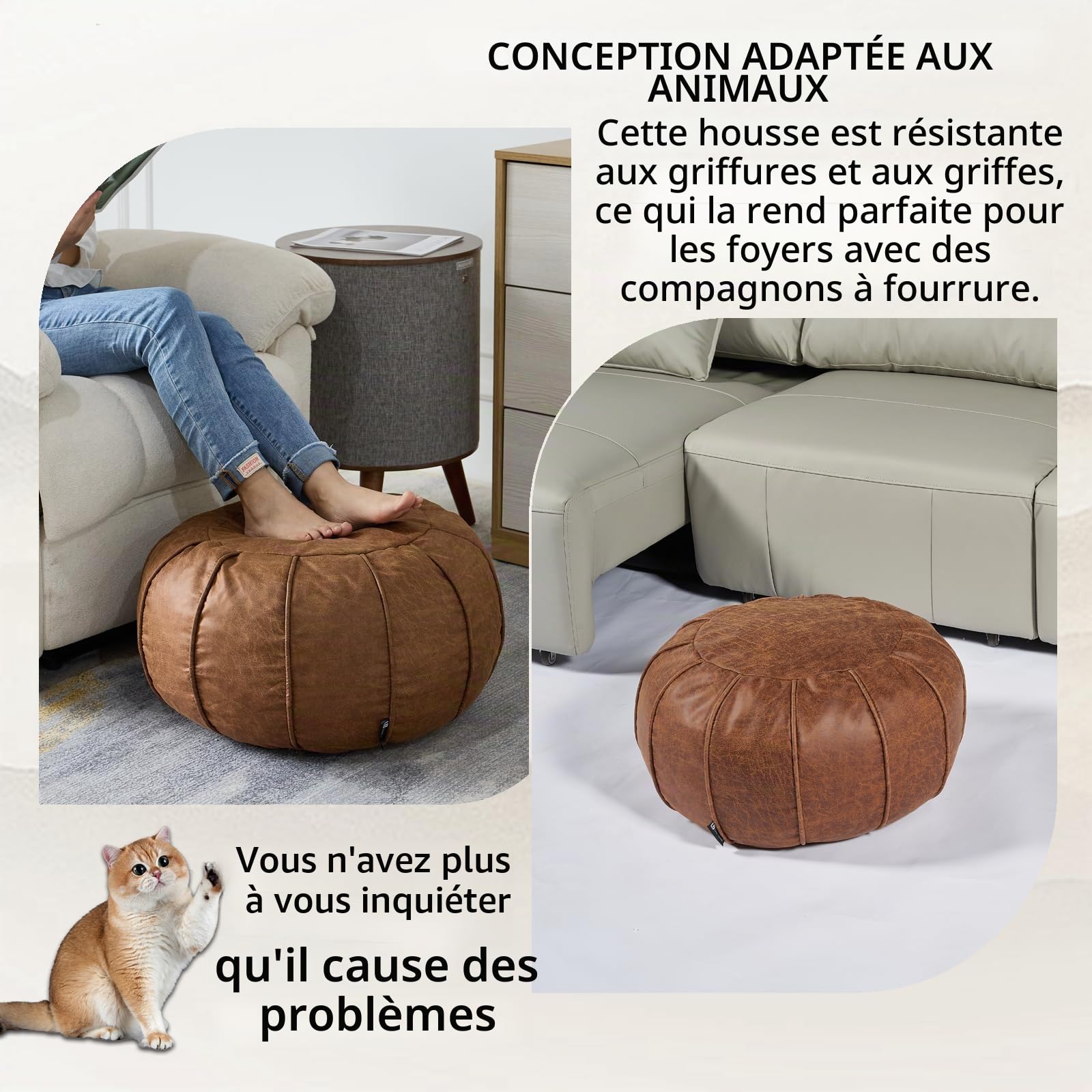 Louis Donné Pouf ottoman non rembourré fait à la main marocain - Repose-pieds rond - Décoration d'intérieur - Multifonction - Pour salon, bureau, chambre à coucher, balcon