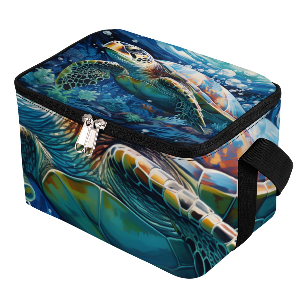 GzLeyigou Lunch Bags for Women Men 9 Cans,Retro Turtle Hot & Cold Food Delivery Bag Insulated Grocery Bag Insulated Lunch Box Turtle Cooler Bag for Office Work Picnic Beach