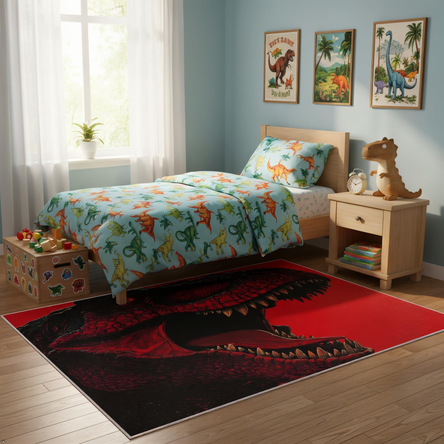 Red Dragon Area Rug, Realistic Dinosaur Head Print - Vibrant Mythical Creature Design for Living Room, Bedroom, Kids’ Room - Soft, Non-Slip, High-Definition Fantasy Carpet, 2x3 ft
