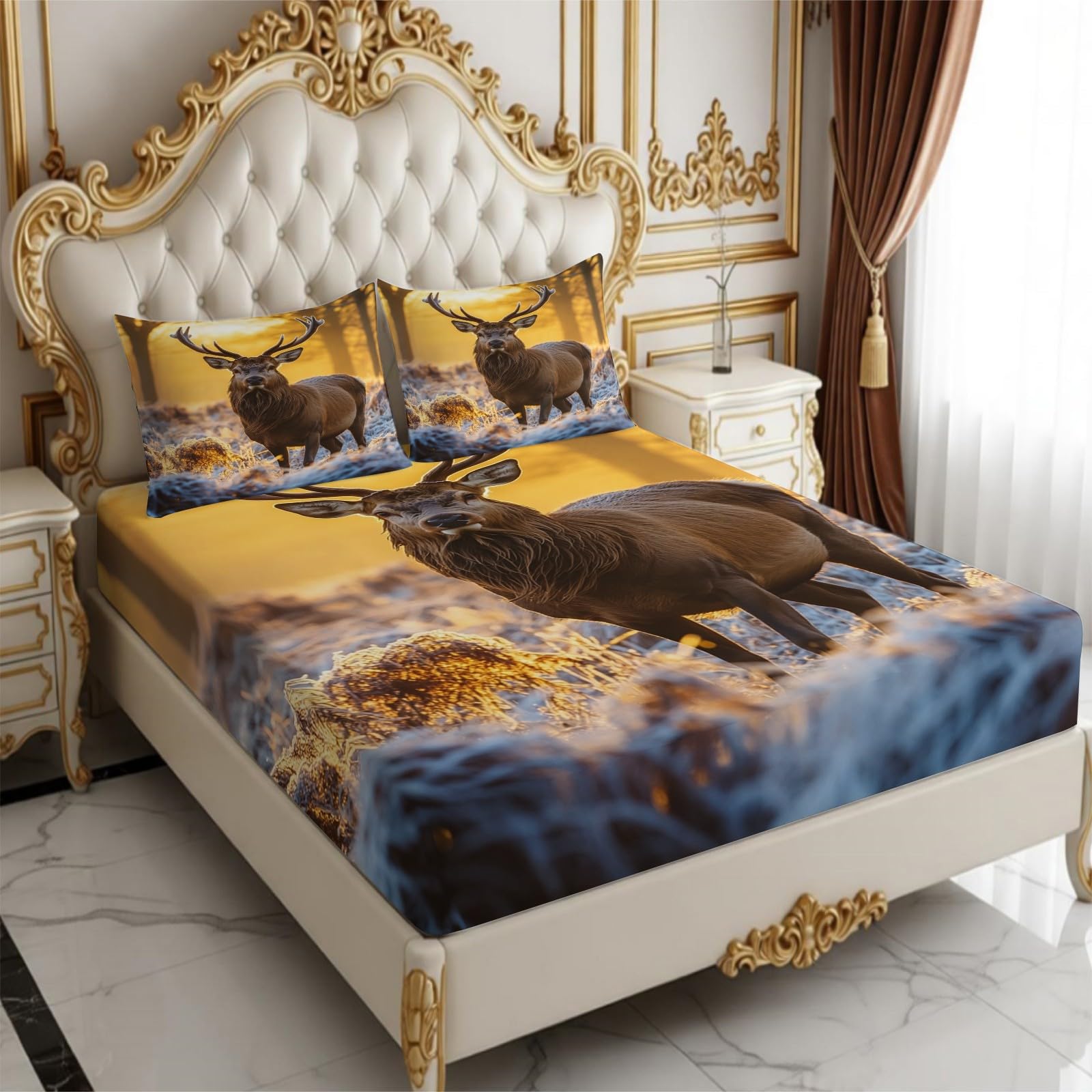 Lenzuolo con Angoli 180 x 200 cm Microfibra cervo bruno Lenzuolo Sotto Elasticizzato Profondo 25 cm praterie e foreste per Letto Singolo e Matrimoniale