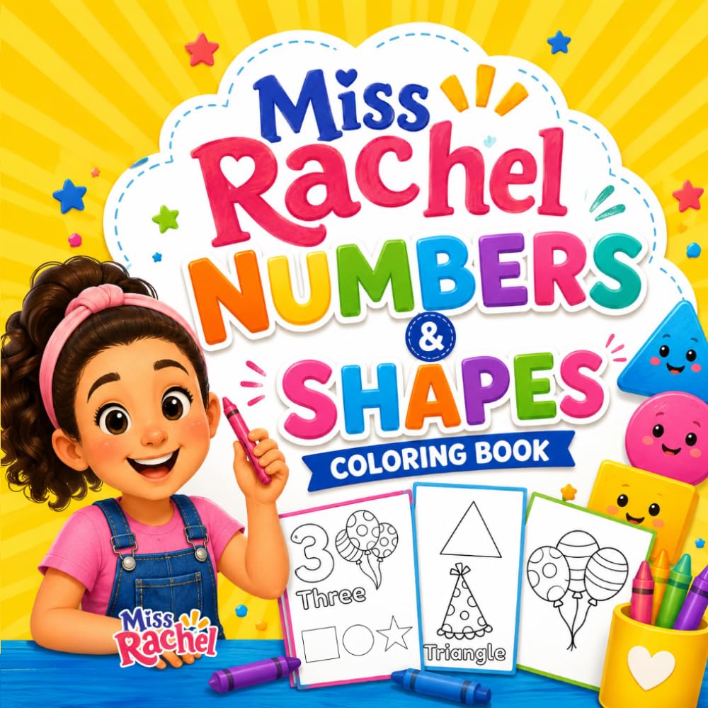 Miss Rachel Numbers & Shapes Coloring Book: Fun Rhyming Activities to Learn Counting, Shapes, and Early Math for Toddlers and Preschoolers
