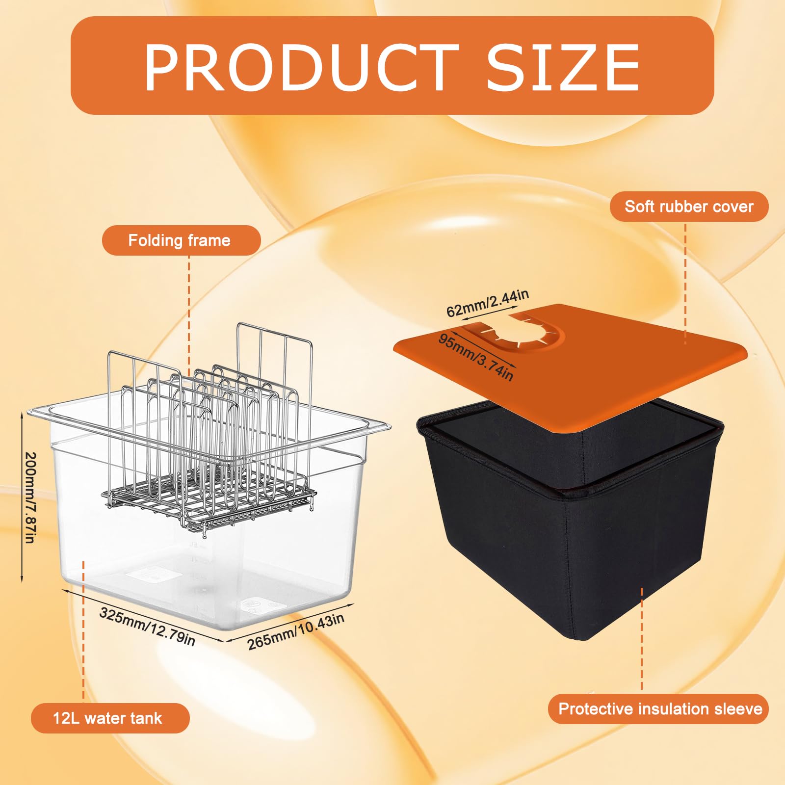 Recipiente 4 en 1 Sous Vide de 12 L con tapa de silicona, rack y manga aislada, contenedor de herramientas Sous Vide, recipiente de cocción lenta, recipiente transparente multifuncional (sin BPA